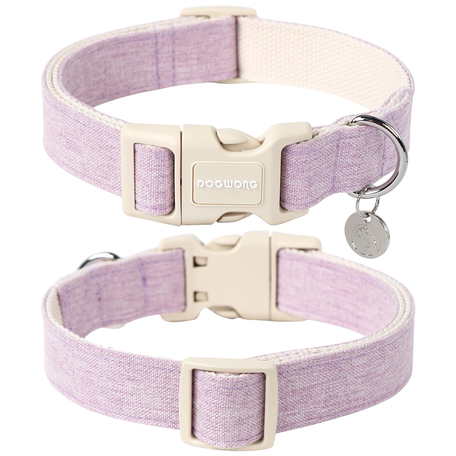 Dogwong Cotton Hemp Dog Collar, Heavy-Duty Purple Dog Collar Adjustable Soft Natural Fabric Pet Dog Collar Cute Wedding Puppy Ne