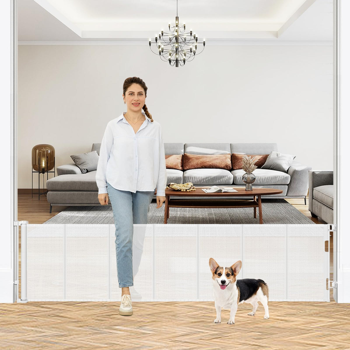 24 Inch Tall x 110 Inch Extra Wide Retractable Dog Gate for The