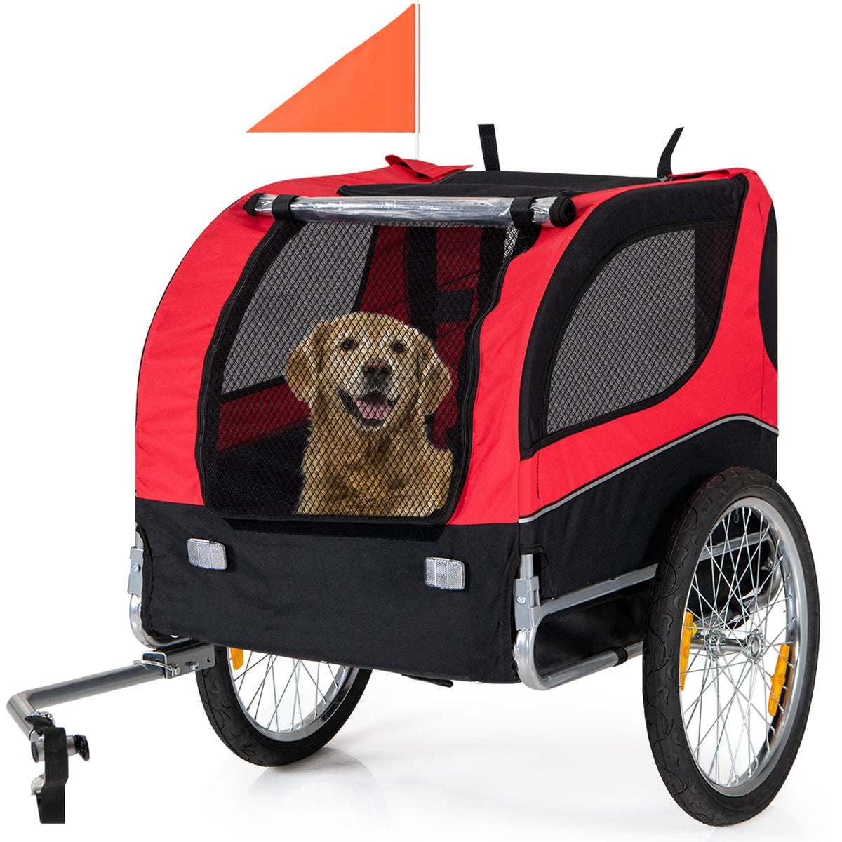 Dog Bike Trailer - Happaws Dog Trailer For Bicycle, Cargo Cycle Trailers Wagon Cart Pet Bike Carrier W/ 3 Doors, Aluminum Wheels, Safety Flag, Easy To Connect&Disconnect, Collapsible To Store