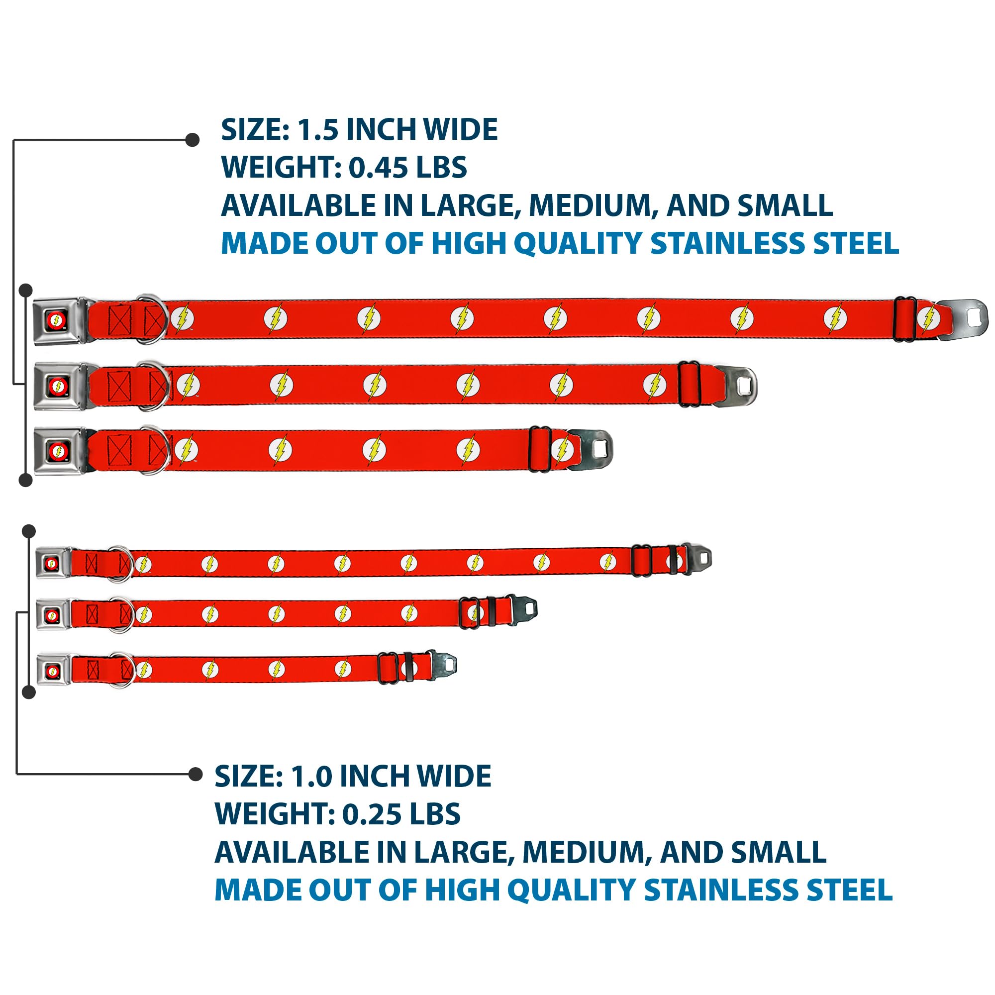 Buckle-Down Dog Collar Seatbelt Buckle Flash Logo Red White Yellow 18 To 32 Inches 1.5 Inch Wide