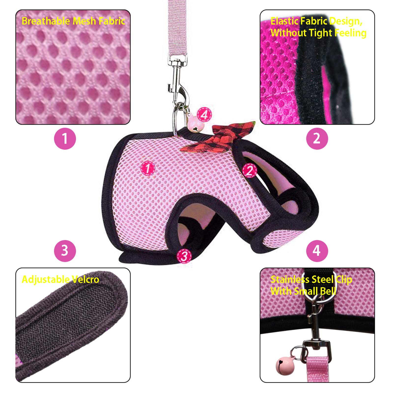Rypet Small Animal Harness And Leash - Soft Mesh Small Pet Harness With Safe Bell, No Pull Comfort Padded Vest For Small Pet Pin
