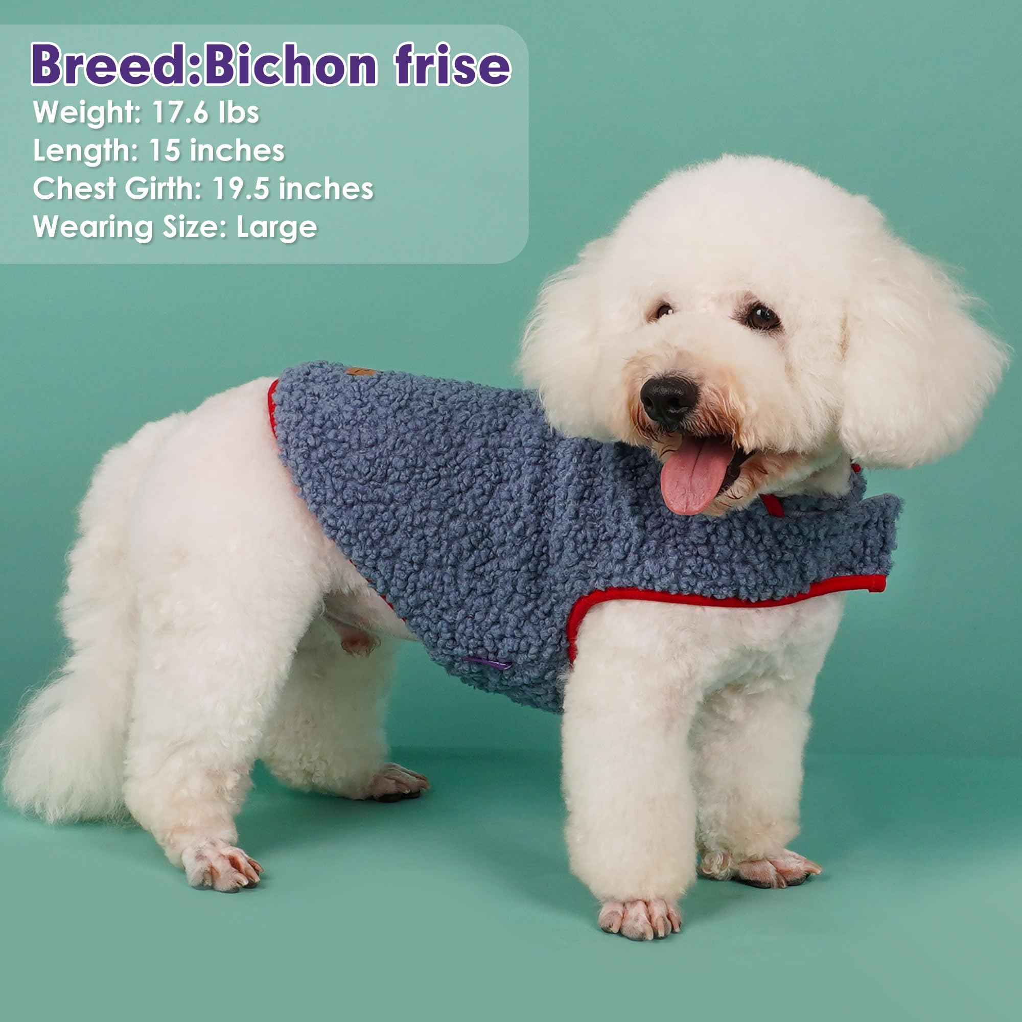 Cyeollo Reversible Sherpa Fleece Dog Jacket - Warm Winter Coats For Small Dogs, Blue Xl