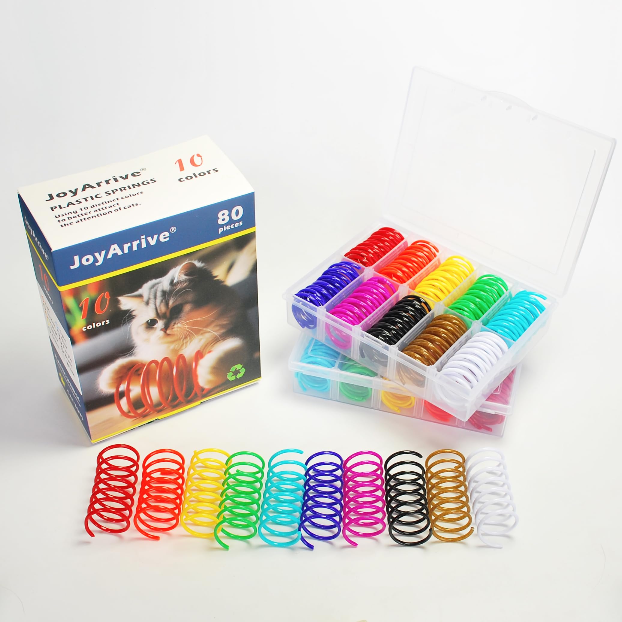 JoyArrive 40Pcs 10 Colors Box Stored Springs for Indoor Cats, Cats Coil, Cat Interactive Toys, Cat Swatting Toy, Self-Play Toys,
