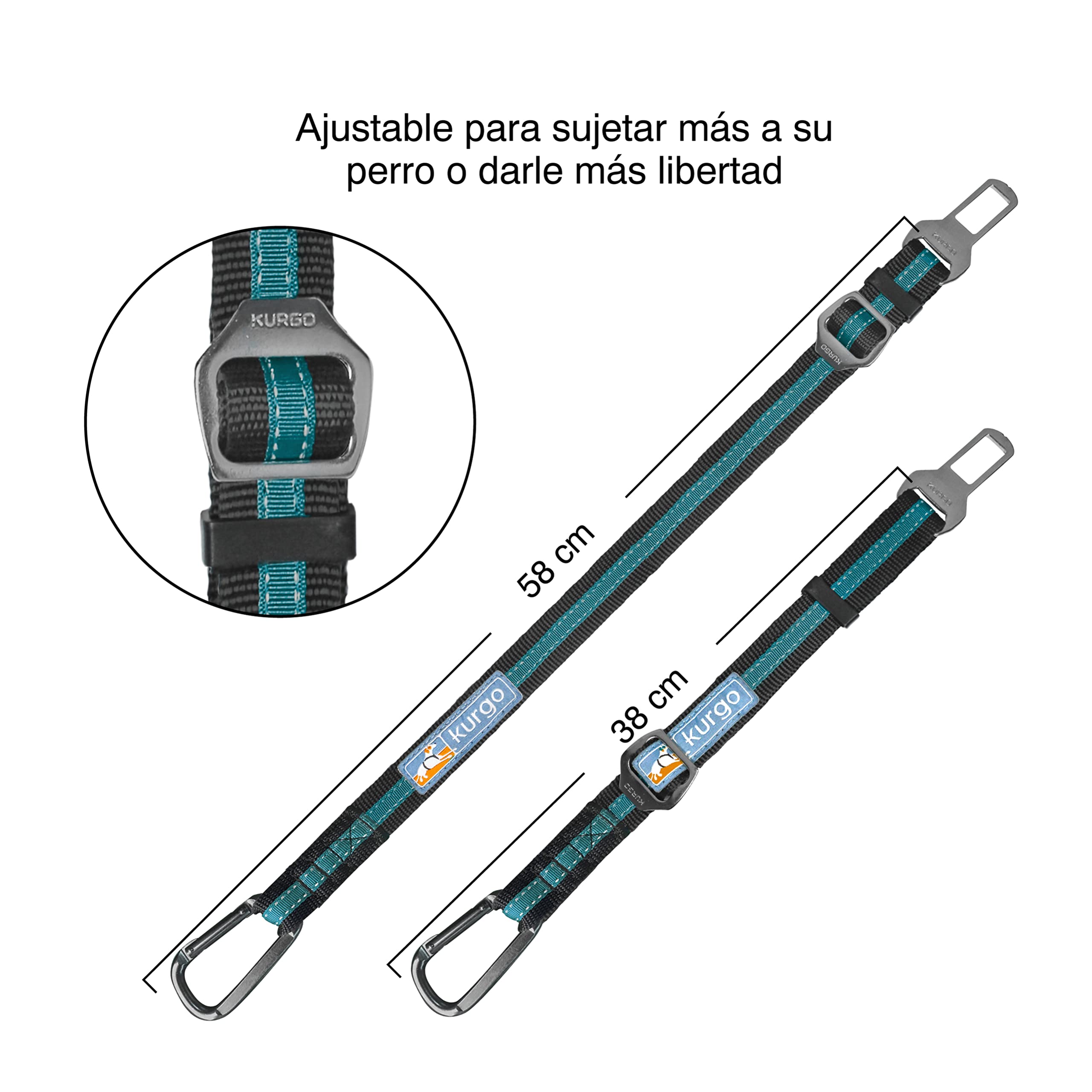 Kurgo Direct To Seatbelt Tether For Dogs, Dog Seat Belt For Car, Adjustable Dog Safety Belt Leash, Quick & Easy Installation, Works With Any Pet Harness, (Carabiner Clip, Coastal Blue)