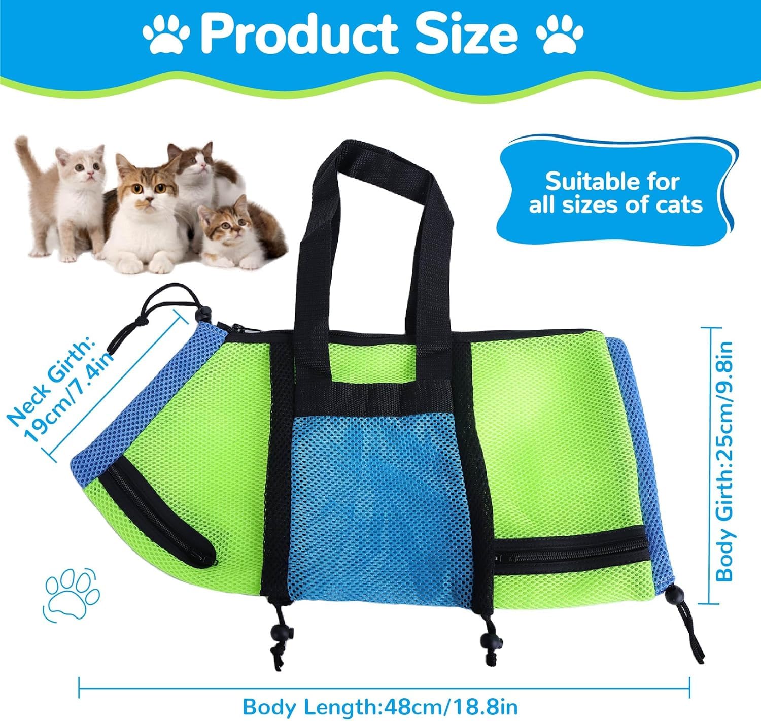Awoof Cat Grooming Bag Adjustable Cat Bathing Bag Anti Scratch Bite Polyester Soft Durable Mesh Cat Shower Bag For Small Medium