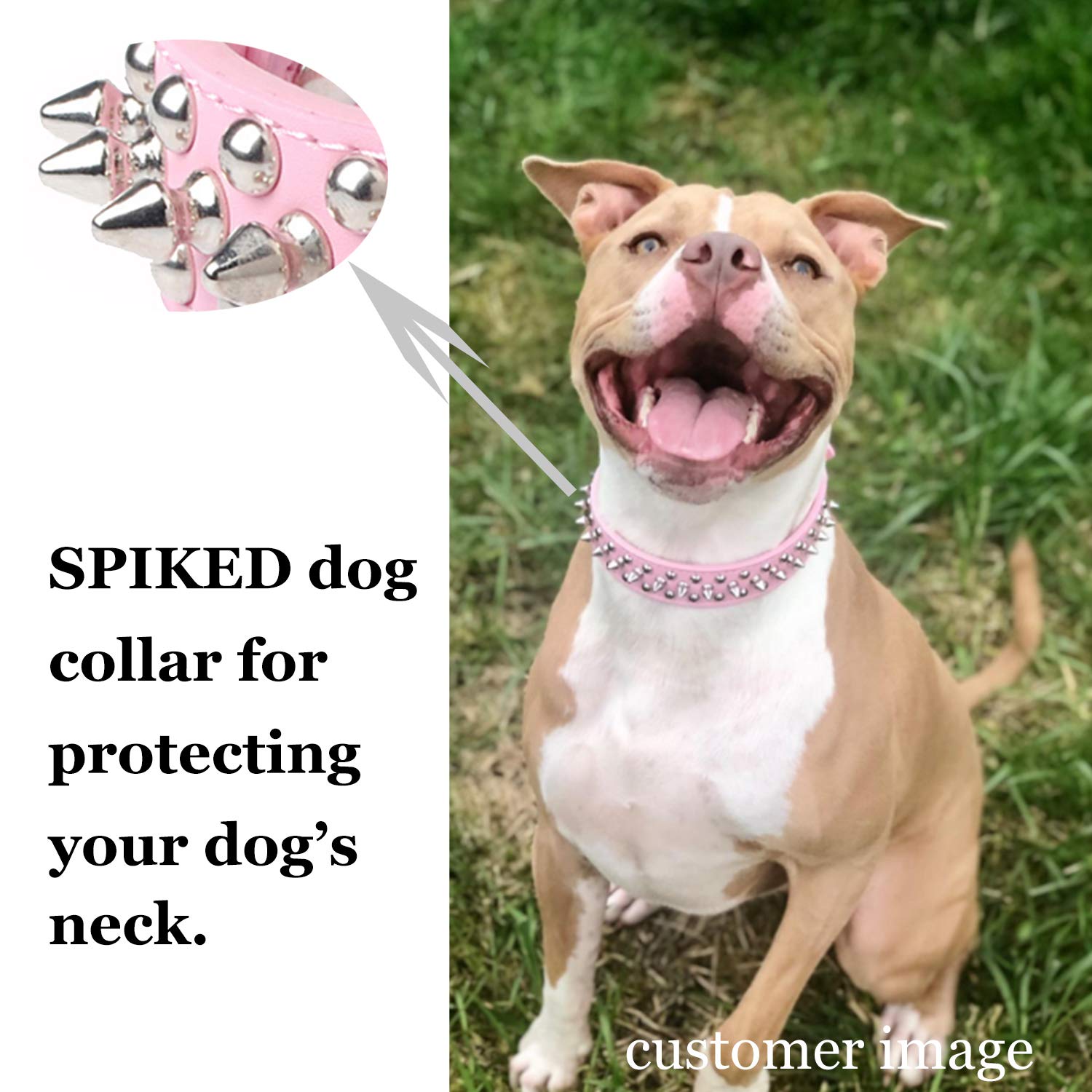 Teemerryca Adjustable Leather Spiked Studded Dog Collars With A Squeak Ball Gift For Small Medium Large Pets Like Cats/Pit Bull/