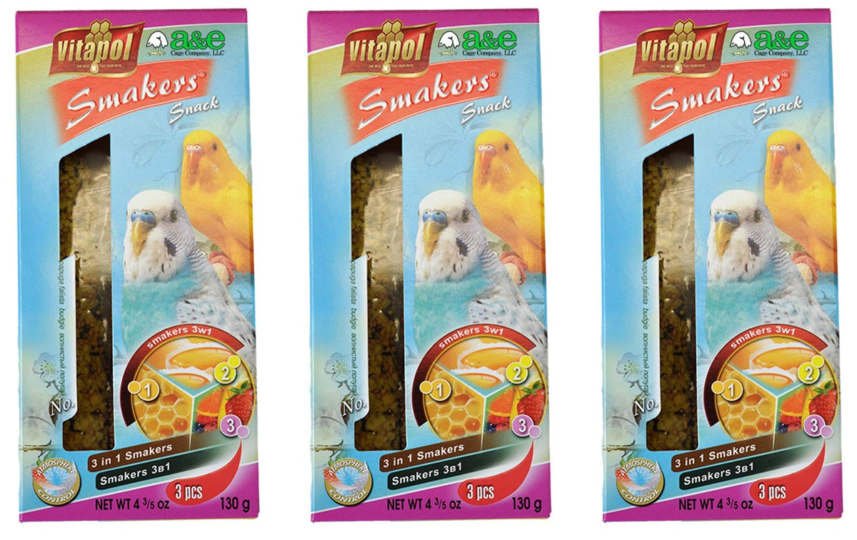 A&E Cage Co. 9 Pack Of Smackers Parakeet Treat Sticks, 7.25 Inches Each, Assorted Flavors