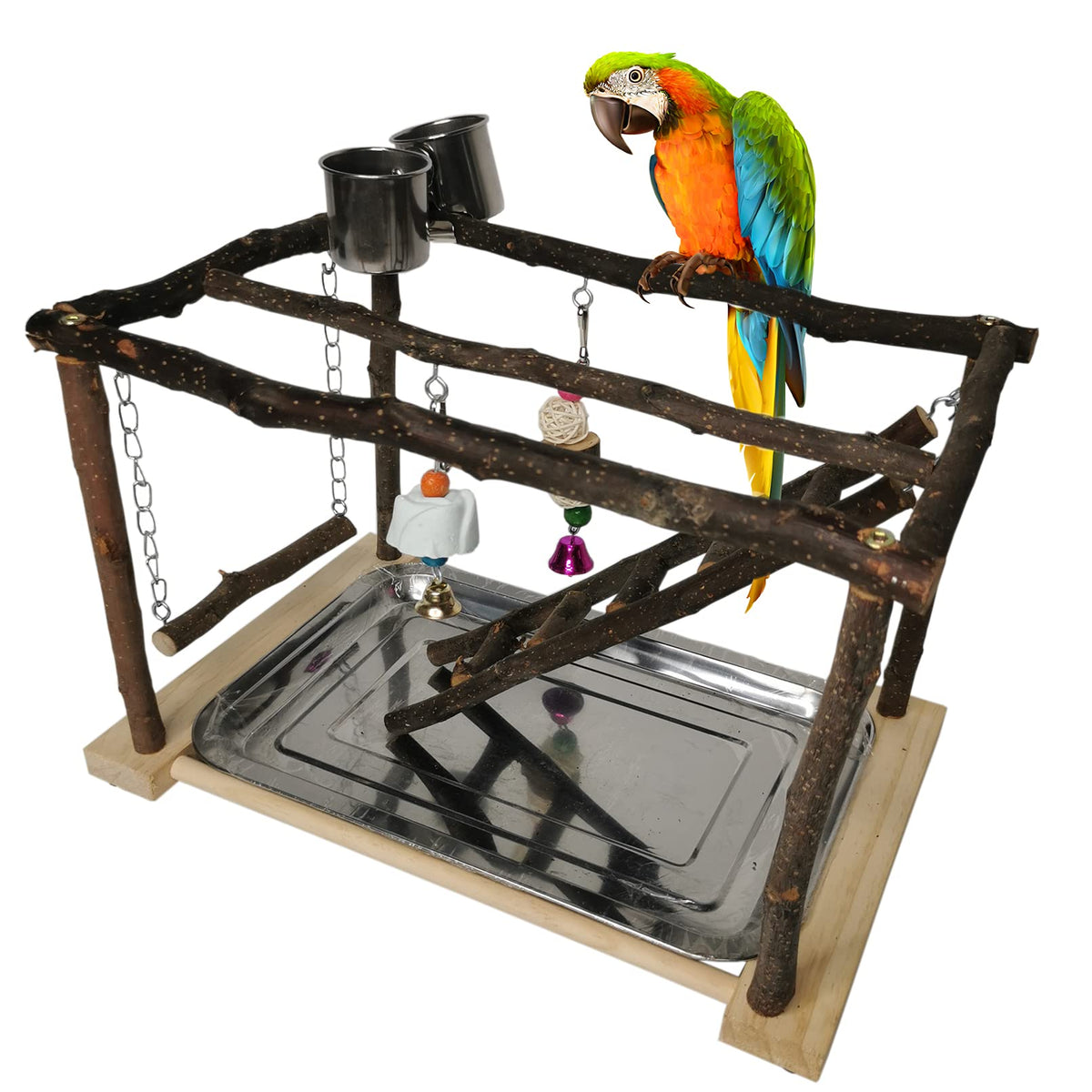 Tfwadmx Parrots Playstand Bird Play Gym Cockatiel Playground Wood Perch Stand Climb Swing Ladders Chewing Toys With Feeding Cups