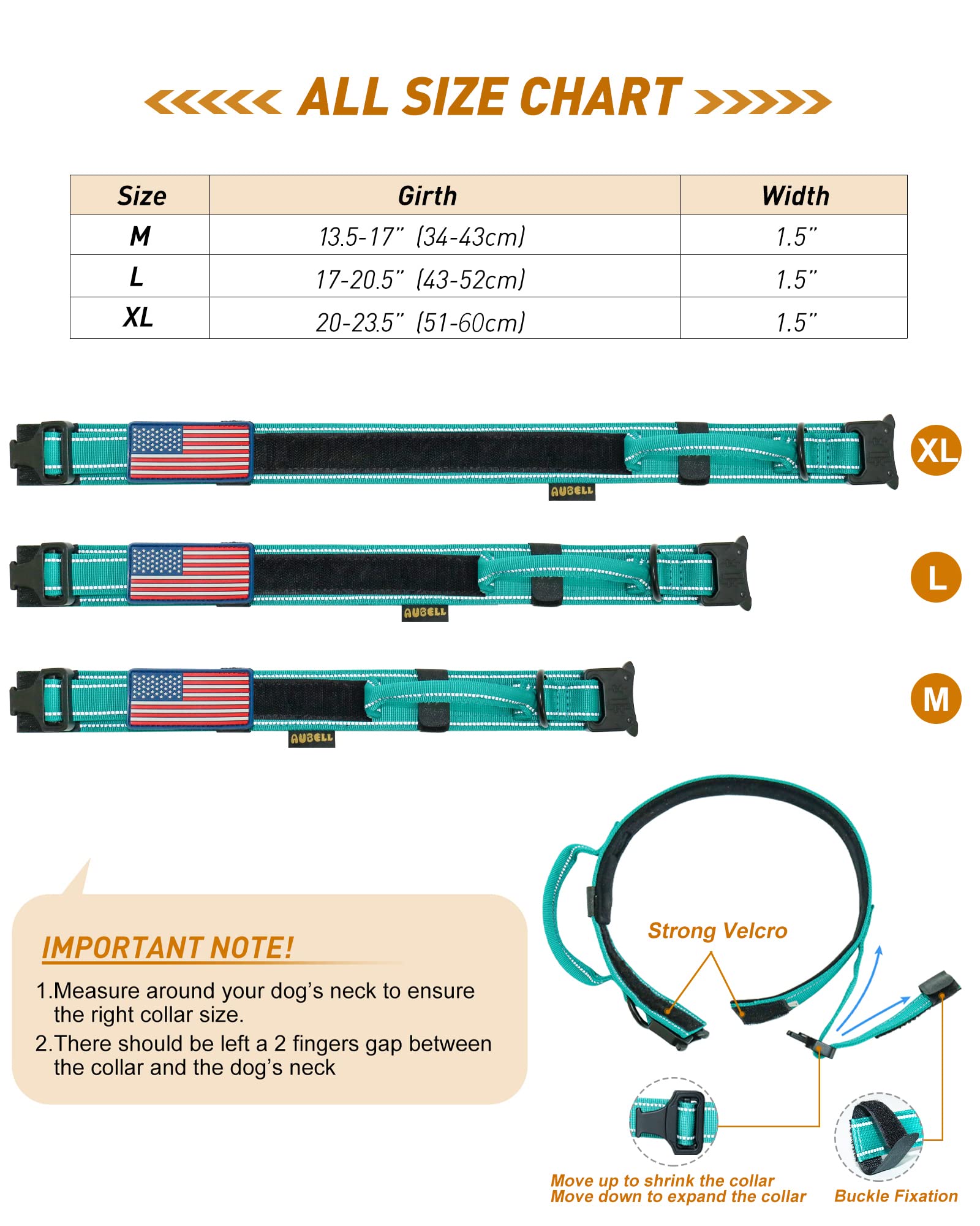 Aubell Tactical Dog Collar, Reflective Dog Collar For Extra-Large Dogs, Adjustable Nylon Dog Collar With Handle And Heavy Duty B