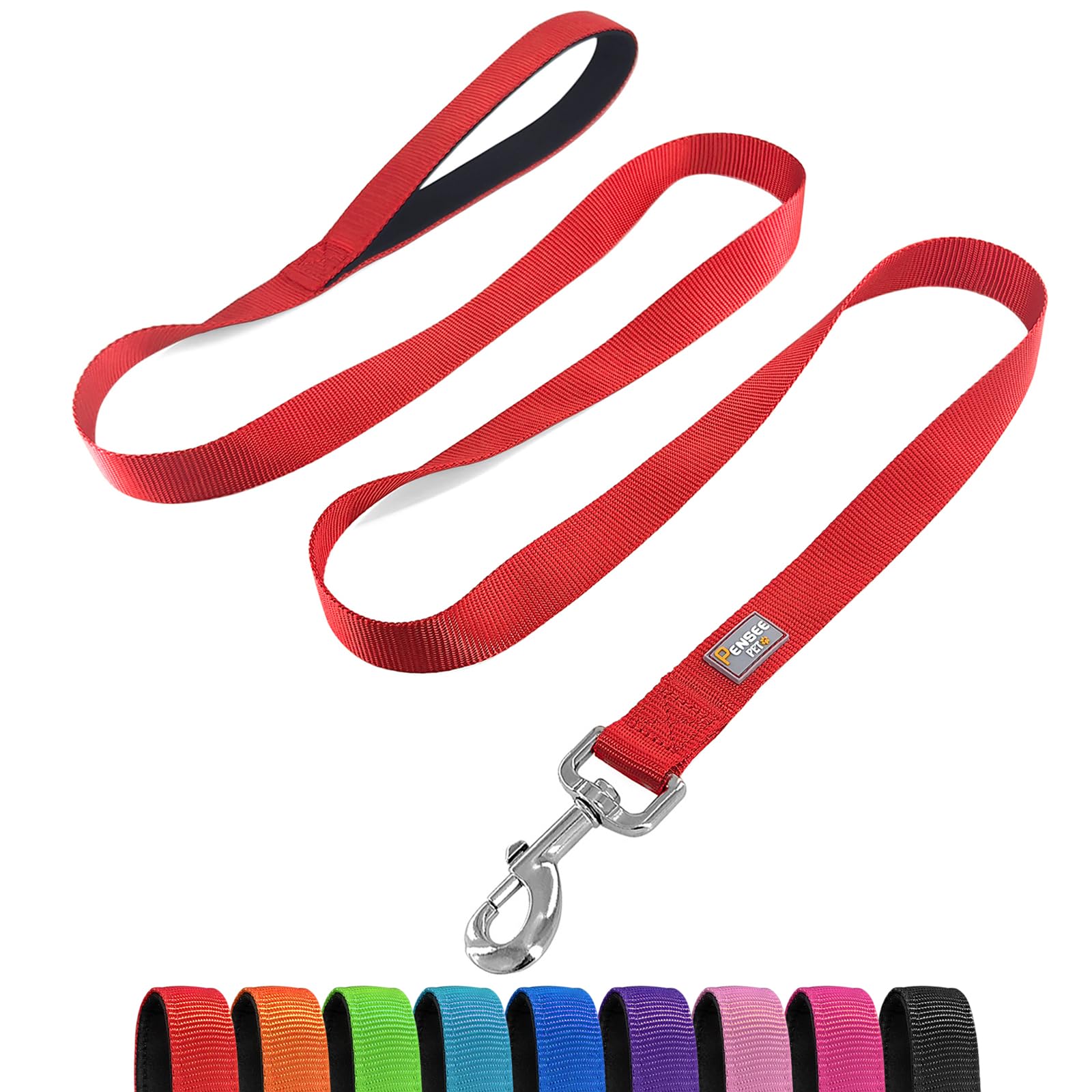 Penseepet Basic Dog Leashes 6 Ft Padded Handle Nylon Dogs Leashes For Medium Dogs Red