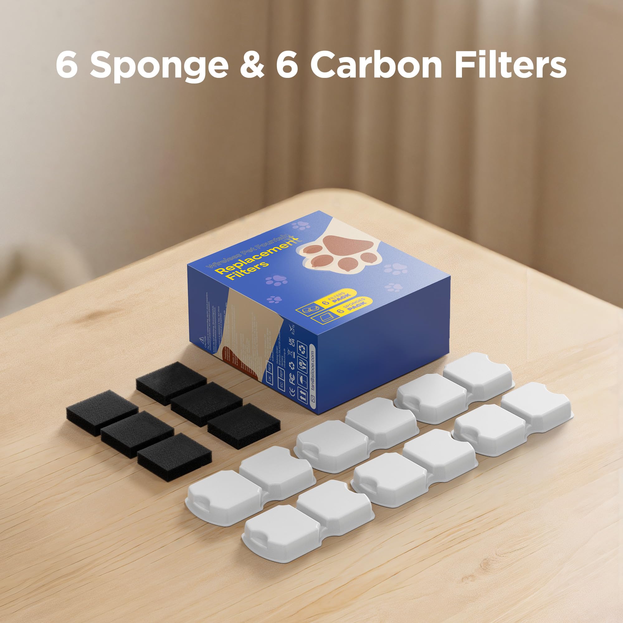 Giotohun Cat Water Fountain Filter Replacement: 12 Cat Fountain Filter - 12 Pet Fountain Filter - 6 Carbon Filters & 6 Foam Filt