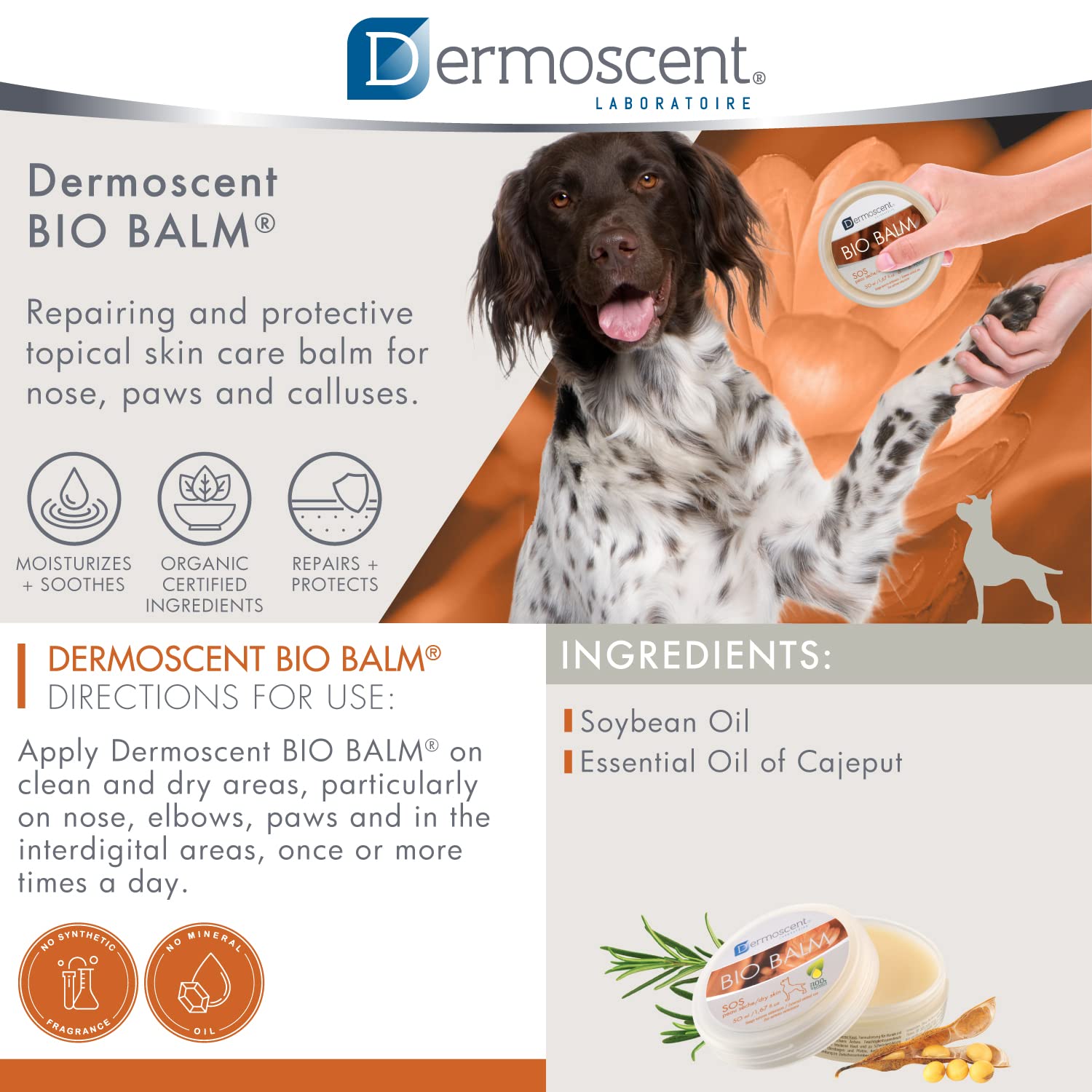 Dermoscent | Bio Balm | Natural, Organic, Healing Dog Paw Balm | Skin & Paw Soother For Dogs With Dry, Cracked, & Rough Paws | Veterinarian-Approved Paw Pad Moisturizer & Protector