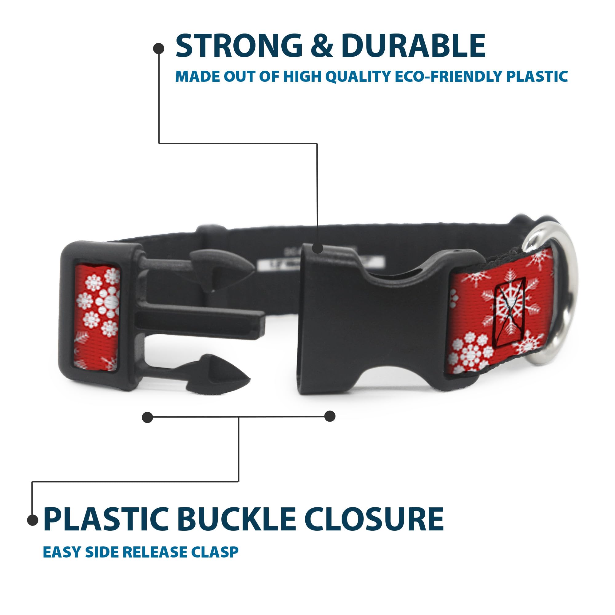 Buckle-Down 16-23 Snowflakes Red/White Plastic Clip Collar, Wide Medium
