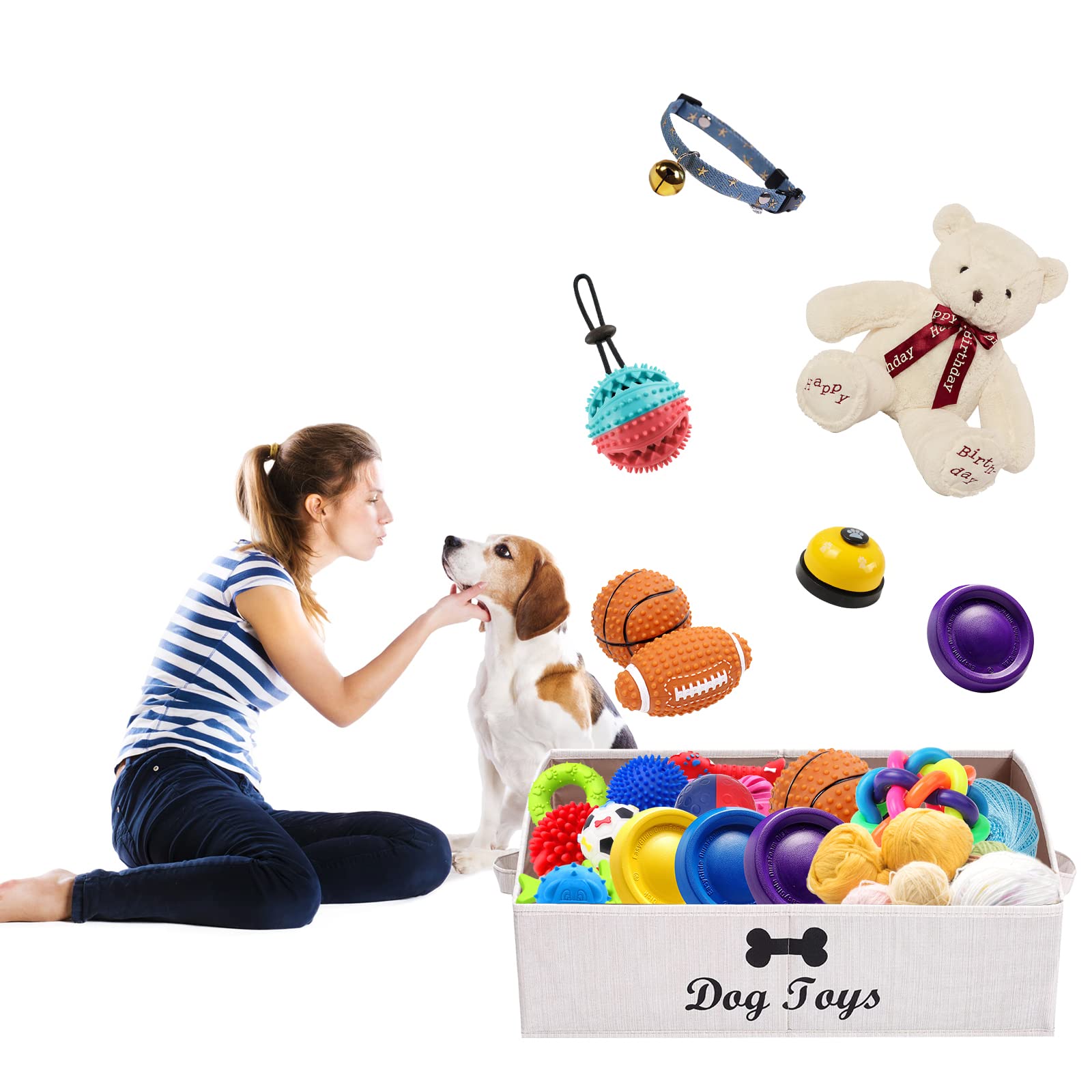 Brabtod Linen-Cotton Blend Dog Toy Basket And Dog Toy Box, Dog Toy Basket Storage - Perfect For Organizing Pet Toys, Blankets, L