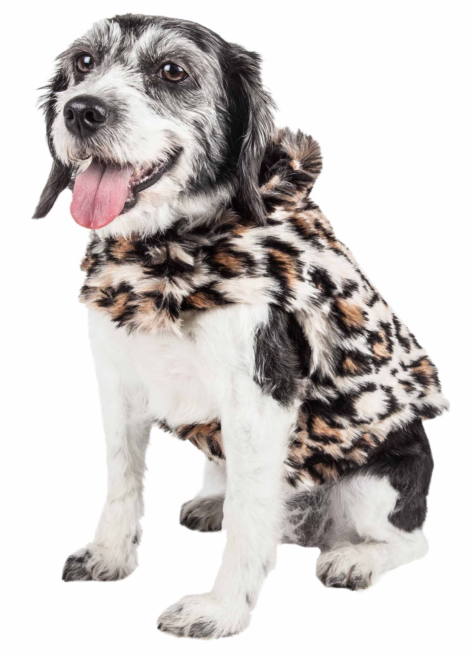 Pet Life ® Luxe 'Lab-Pard' Dazzling Leopard Patterned Mink Fur Dog Coat - Dog Jacket with Easy Hook-and-Loop Belly enclosures - Winter Dog Coats for Small Medium Large Dogs