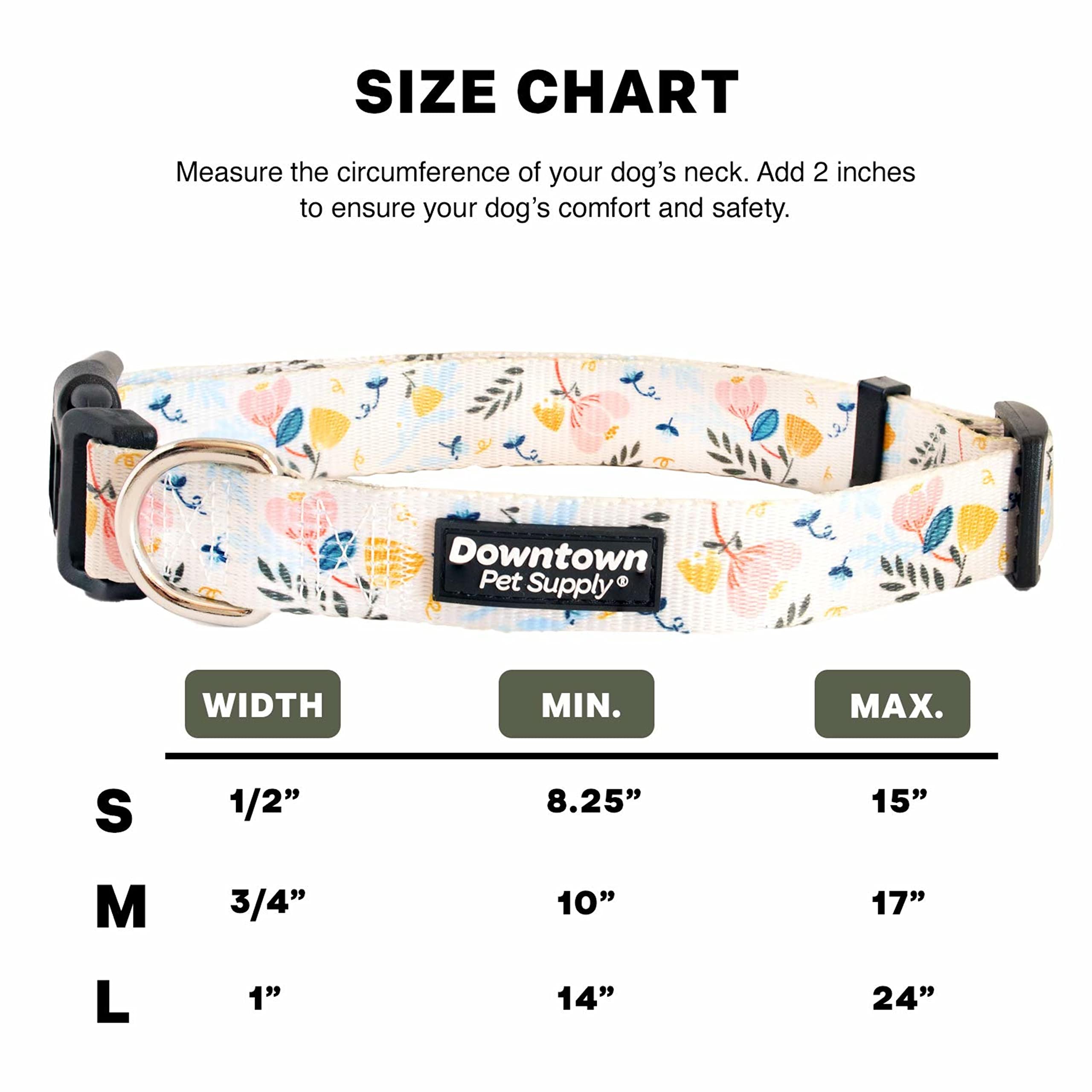 Downtown Pet Supply - Best & Fancy Dog Collar - Lightweight Adjustable With Quick Buckle & D-Ring - Hand Wash Safe - Floral - Me