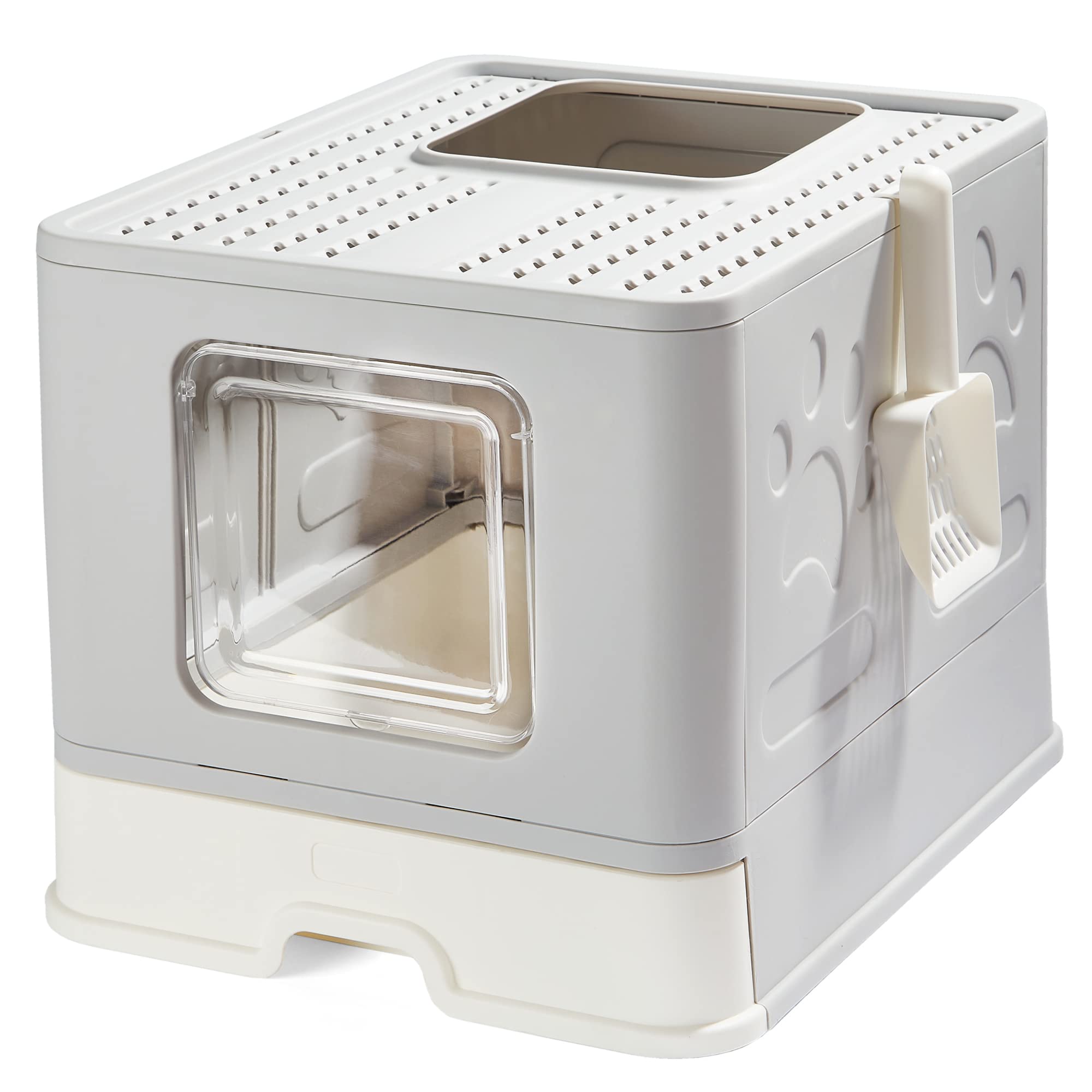 Suhaco Foldable Cat Litter Box with Lid, Large Top Entry AntiSplashing with Cat Litter Scoop, Enclosed Plastic Kitty Litter Box