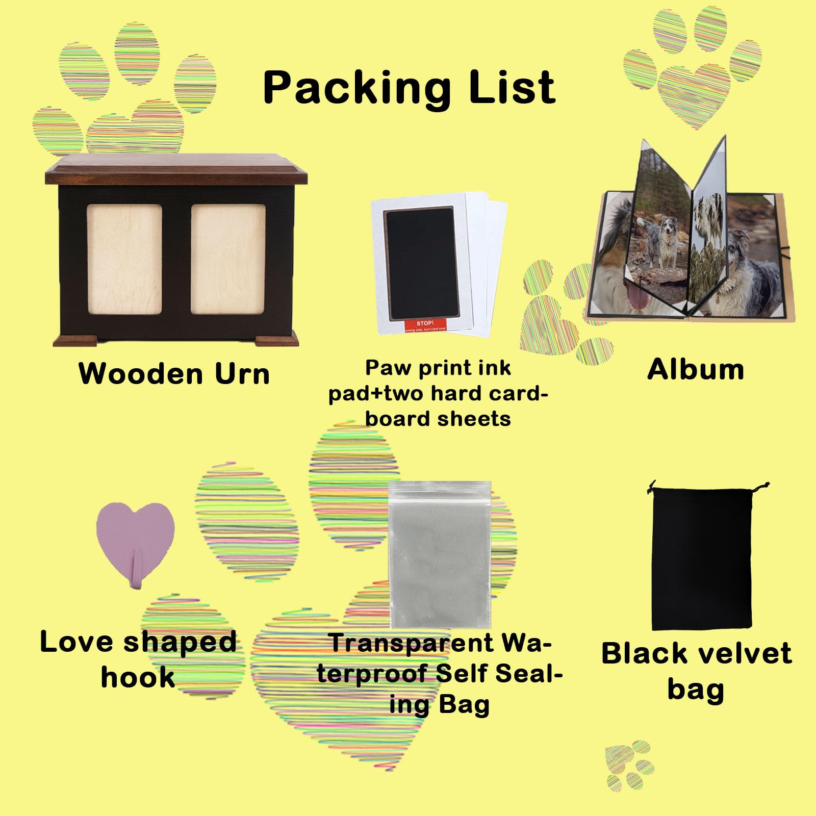 Pet Urns For Dogs Ashes, Cat Urns For Ashes, Wooden Dog Urn, Pet Memory Box For Keepsakes Large With Paw Print Kit, Album