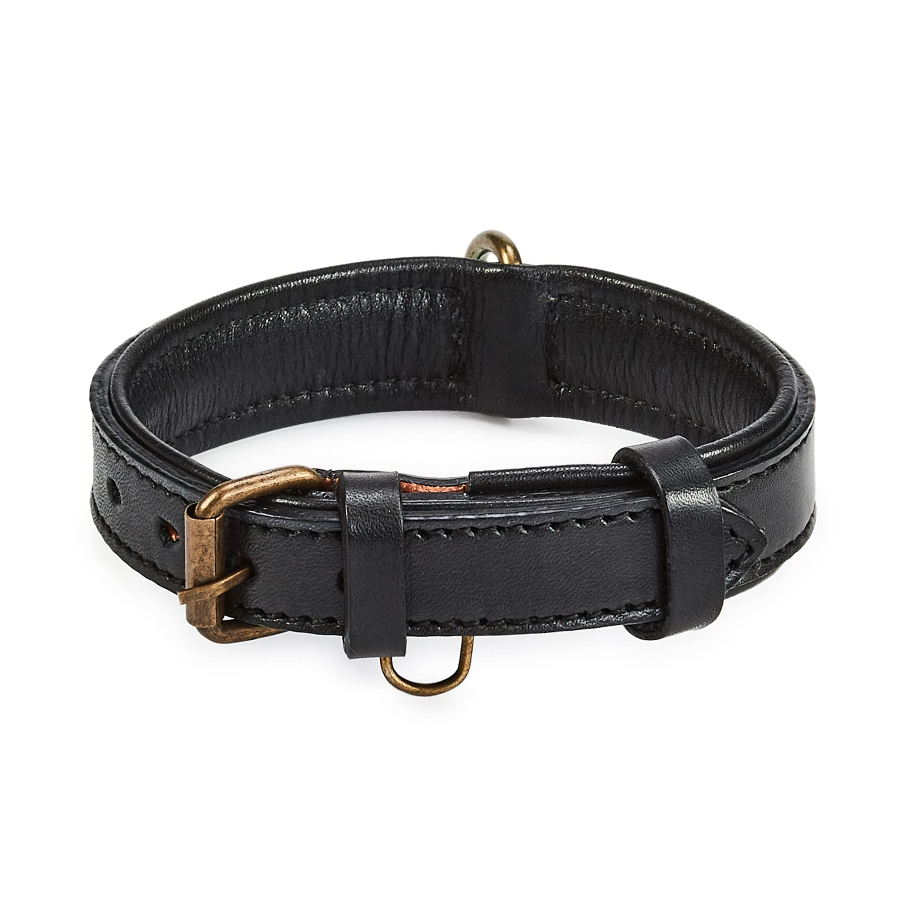 Real Leather Dog Collar Padded Soft Interiors With Premium Vintage Look Handcrafted Heavy Duty With Tag Ring For Small Medium And Large Pets (Small (1' Wide For 10.75' - 13.75' Neck), Black)