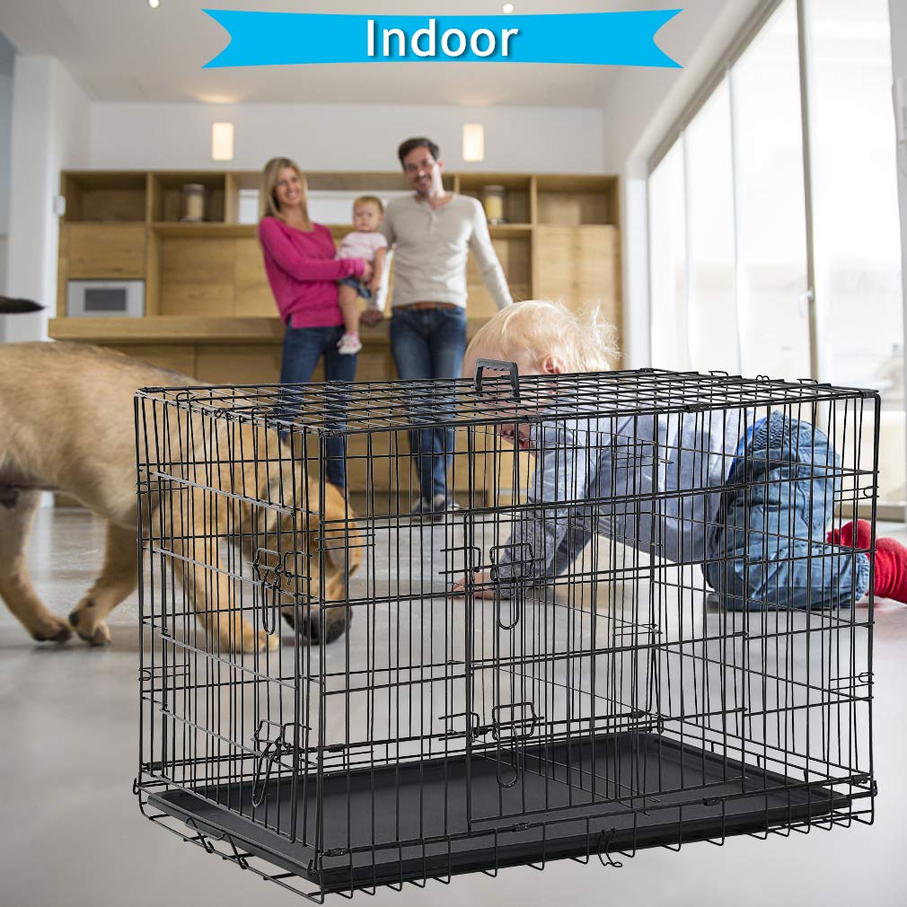Dog Crate Dog Kennel Cage For Small Dogs, 24'' Portable Foldable Indoor Outdoor Large Double Door Wire Metal Puppy Cat Pet Dog C