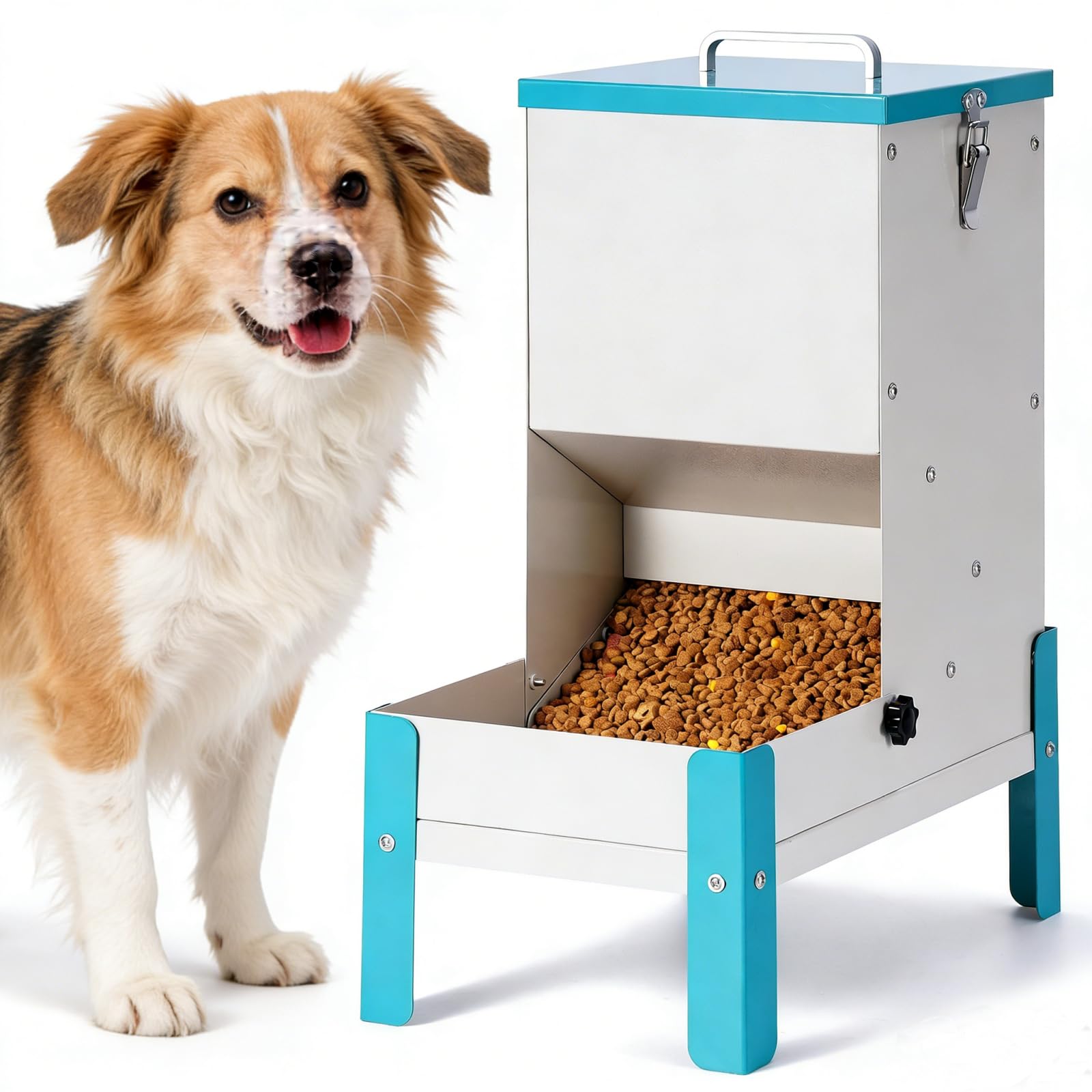 CBKKLHY Automatic Dog Feeder 10L Auto Cat Feeder with Stand Gravity Dog Food Dispenser with A Detachable Feeding Tray, Galvanize