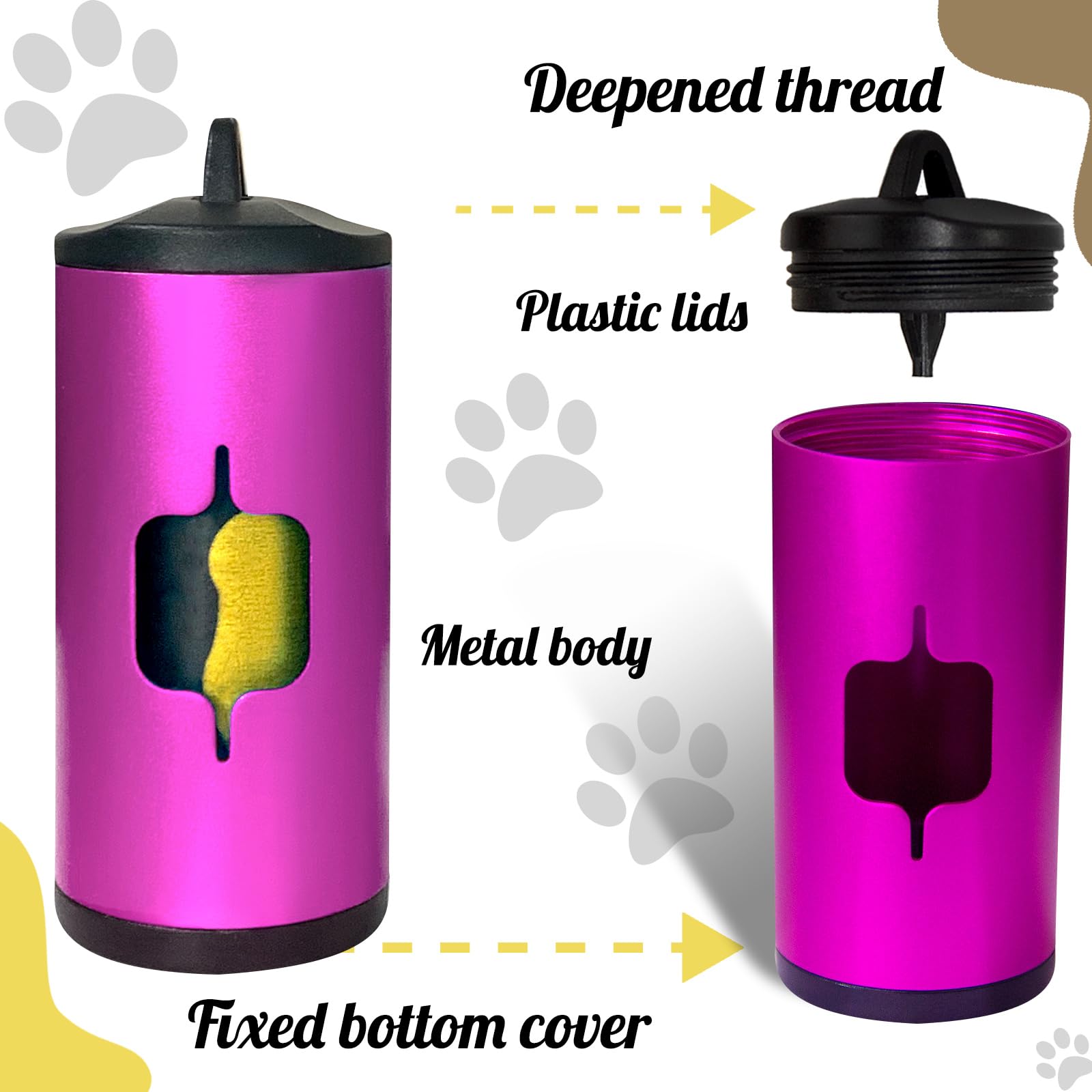 Metal Dog Poop Bags Holder|Aluminum Poop Bags Dispenser with 135 Black Unscented Pet Waste Bags and 3 Leash Accessories