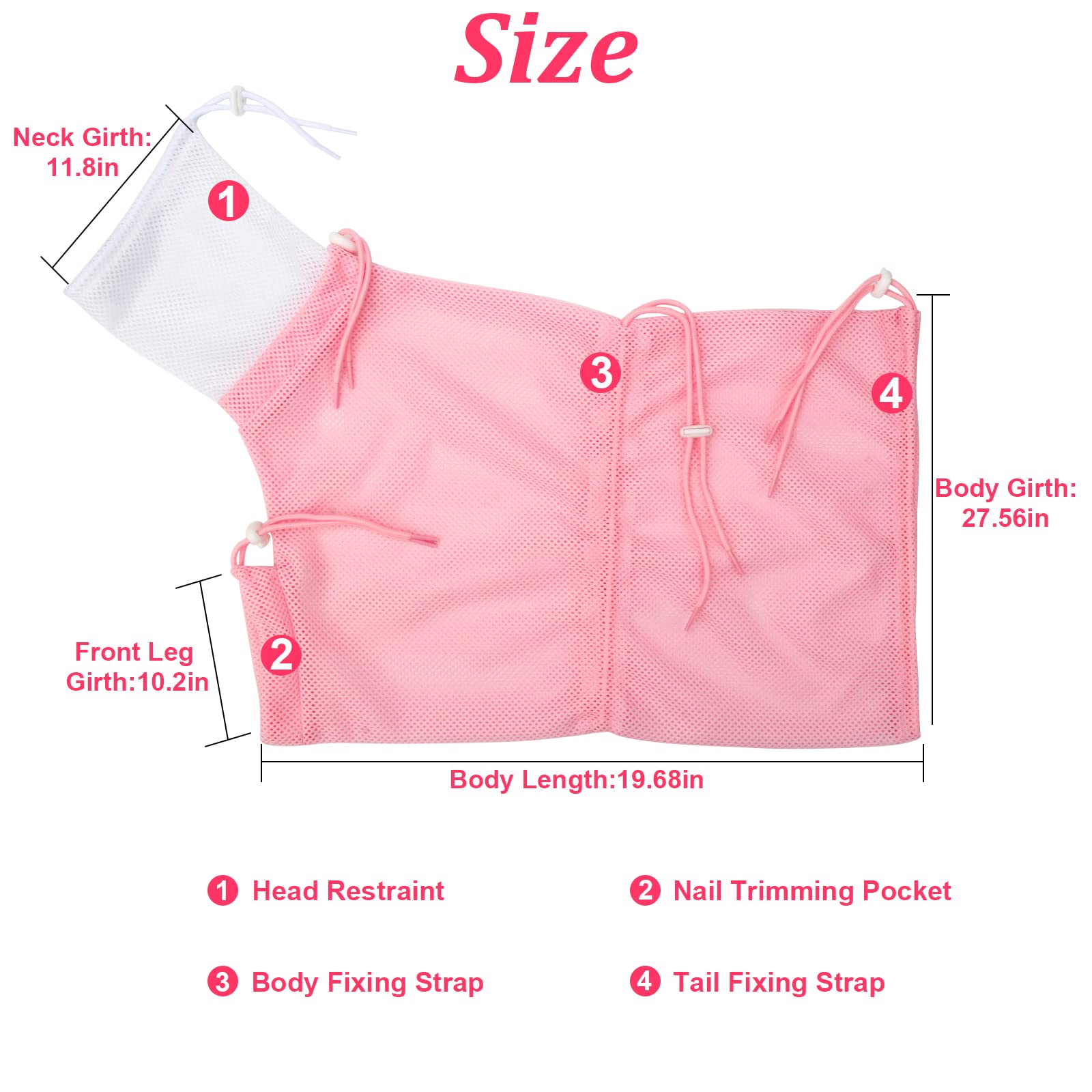 Catcan Breathable Mesh Shower Bag - Anti Scratch Adjustable Grooming For Nail Trimming, Bathing - Polyester Soft Cat Washing (Wh