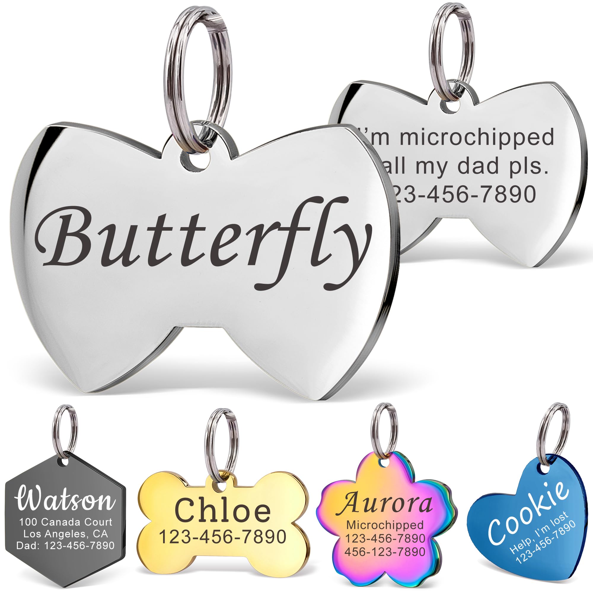 Anavia Personalized Pet Id Tags, Stainless Steel Glossy Laser Engraved Dog Cat Collar Name Tags, Multiple Colors Shapes Sizes (B