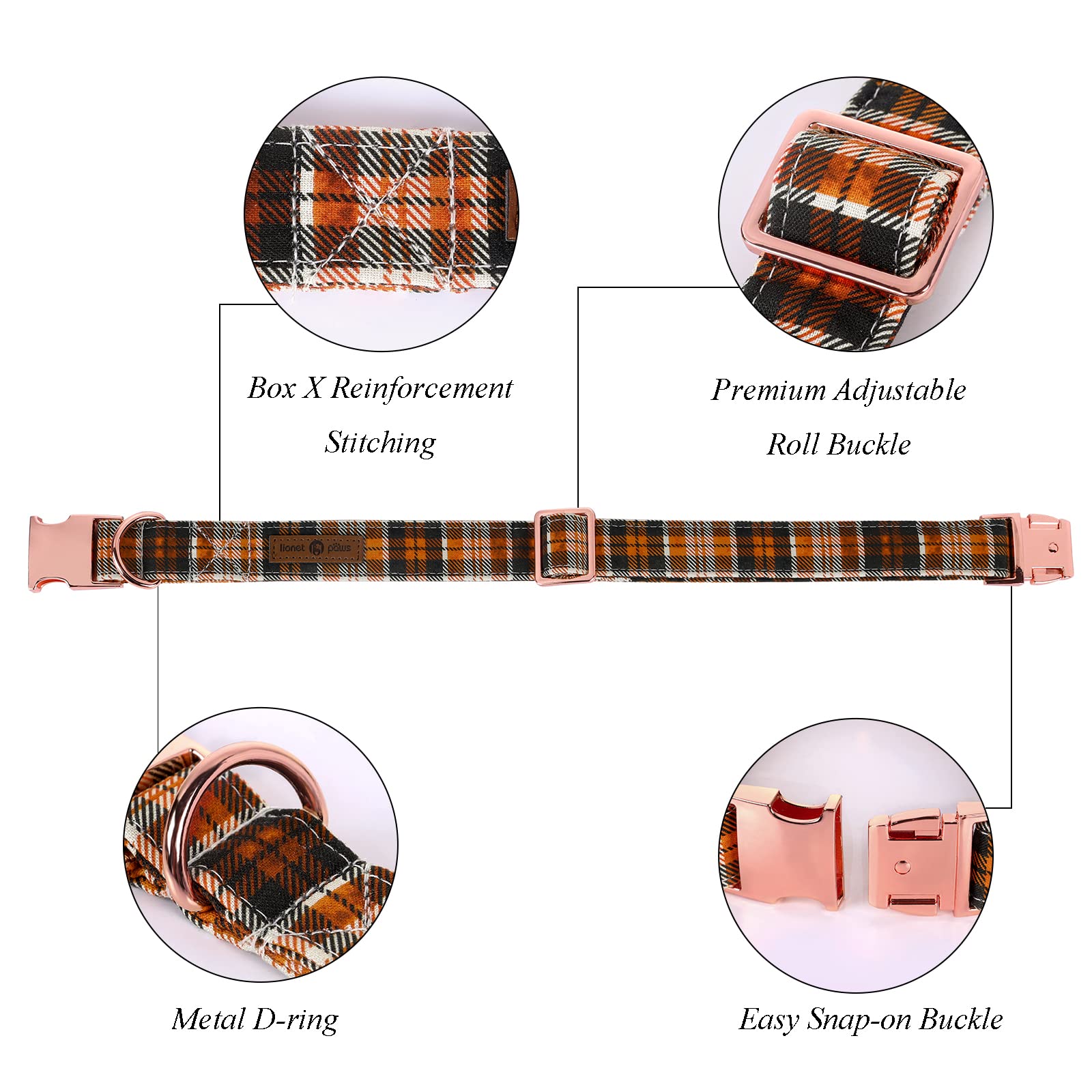 Lionet Paws Halloween Dog Collar With Bowtie - Cute Cotton Adjustable Fall Bowtie Dog Collar With Metal Buckle For Small Medium Large Dog Girl Boy Gift, Xxs, Neck 7-11In