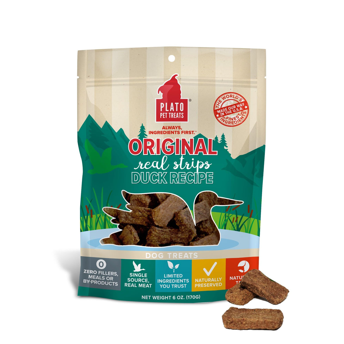 Plato Original Real Strips Duck 6Oz, Brown