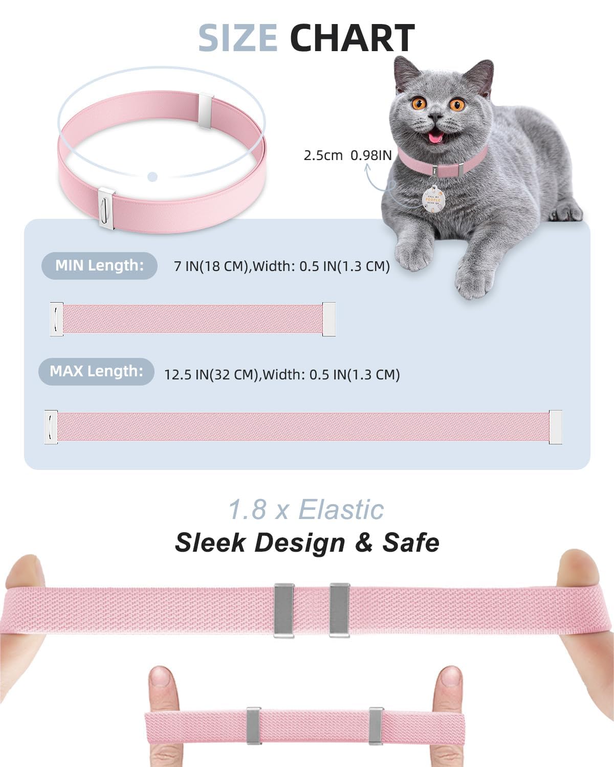 Cat Collar With Bell, Stretch Elastic Quick Release, Modifiable Pet Online Profile Page, Multiple Emergency Contact, Non Breakaw