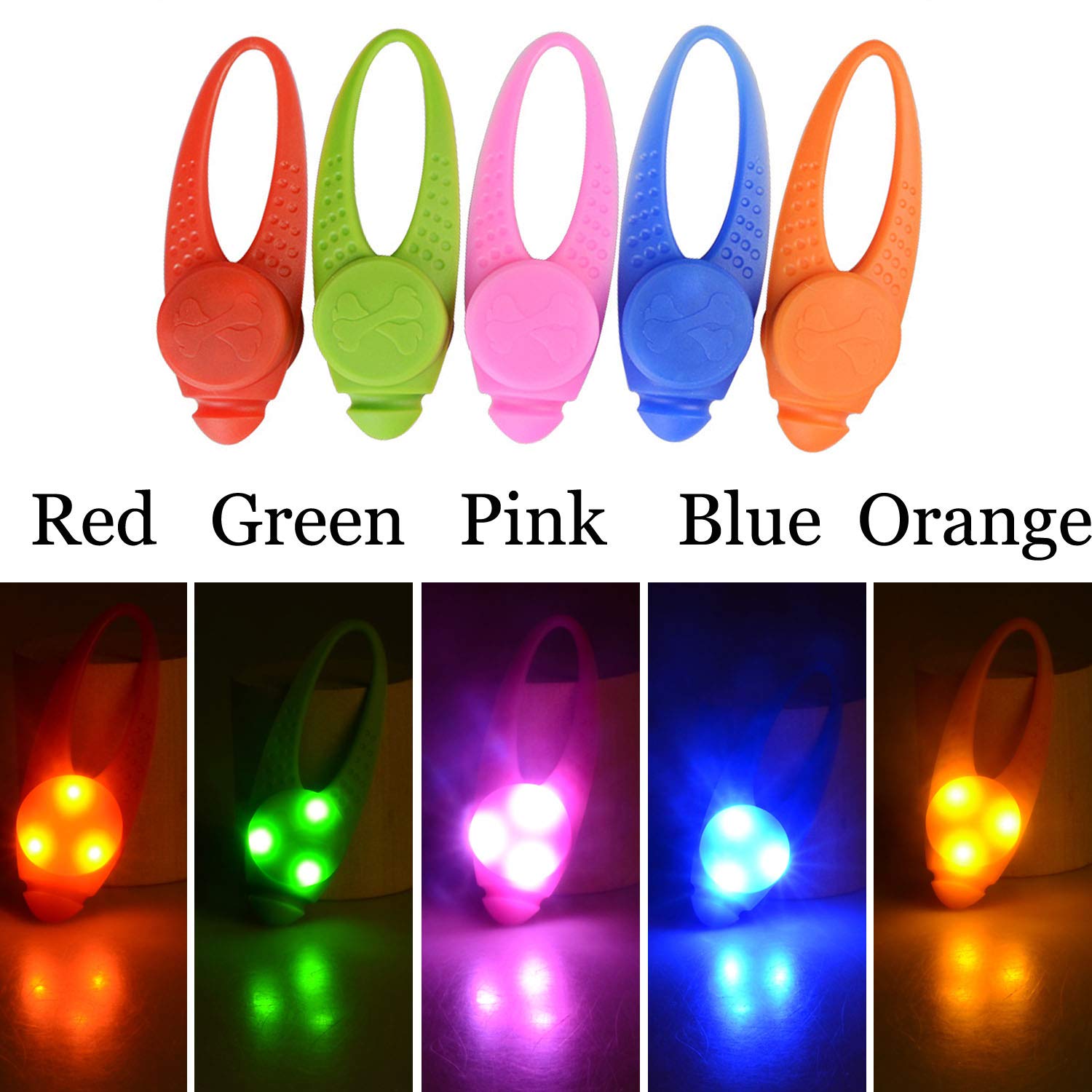 5-Pack Led Light Up Dog Collar Light, Waterproof Dog Cat Pet Safety Strobe Harness Leash Necklace Lights For Large Medium Small Dogs At Night Time Walking Camping Warning Reflective Gear Accessories