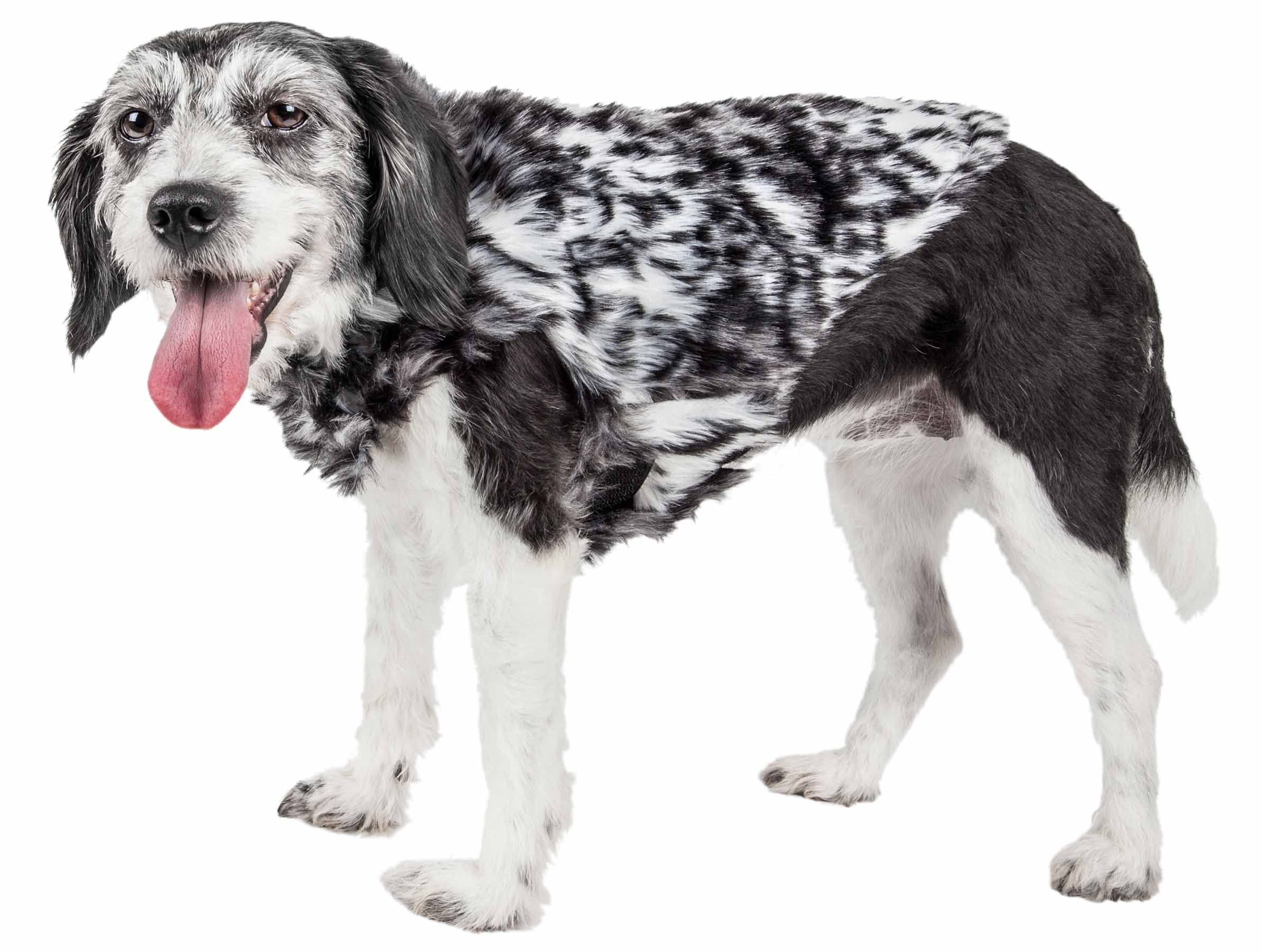 Pet Life  Luxe 'Paw Dropping' Gray-Scale Tiger Patterned Mink Fur Dog Coat - Dog Jacket with Easy Hook-and-Loop Belly enclosures