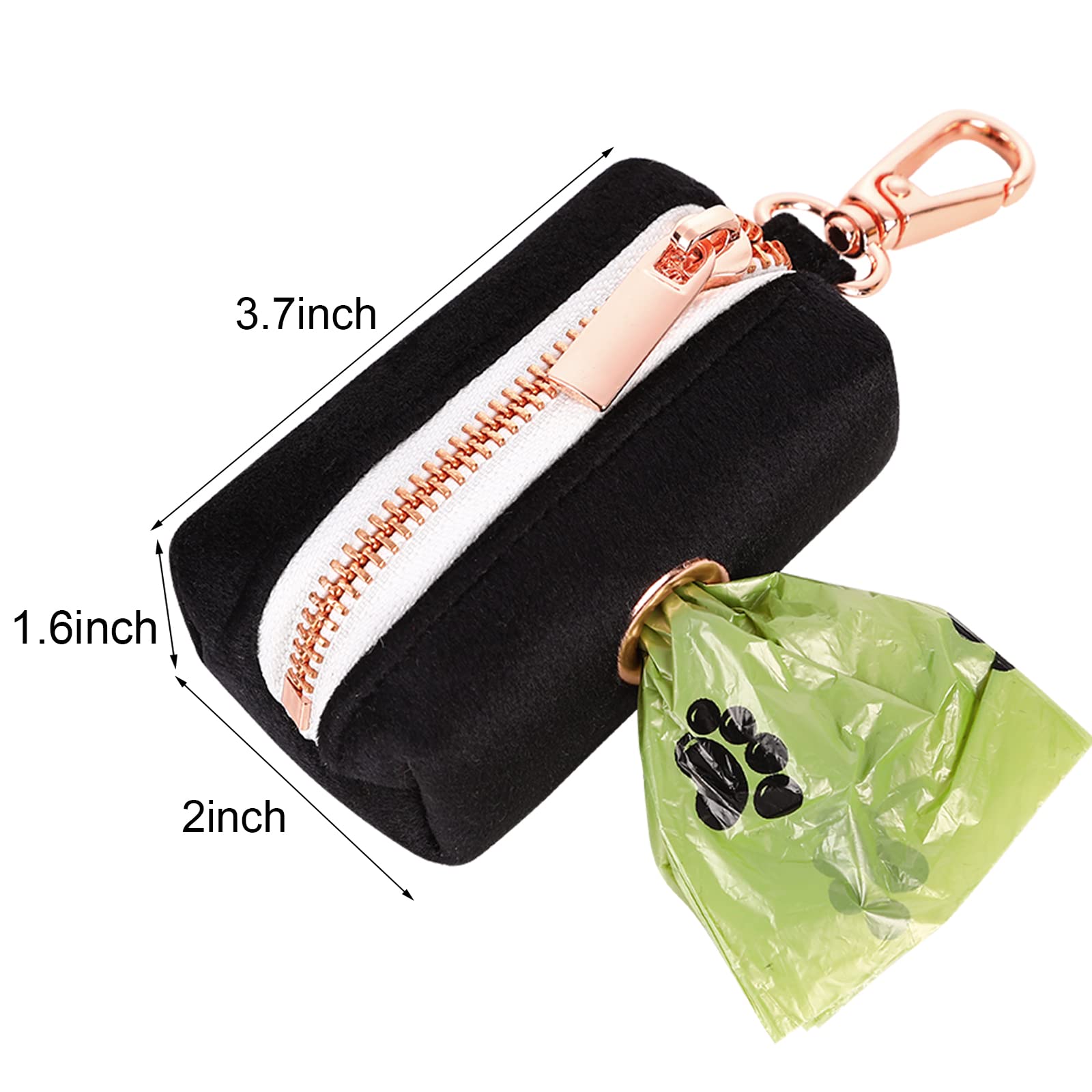 Aring Pet Dog Waste Bag Dispenser, Soft Black Doggy Poop Bags Holders Attach To Any Leashes, Velvet Portable Washable Pet Waste