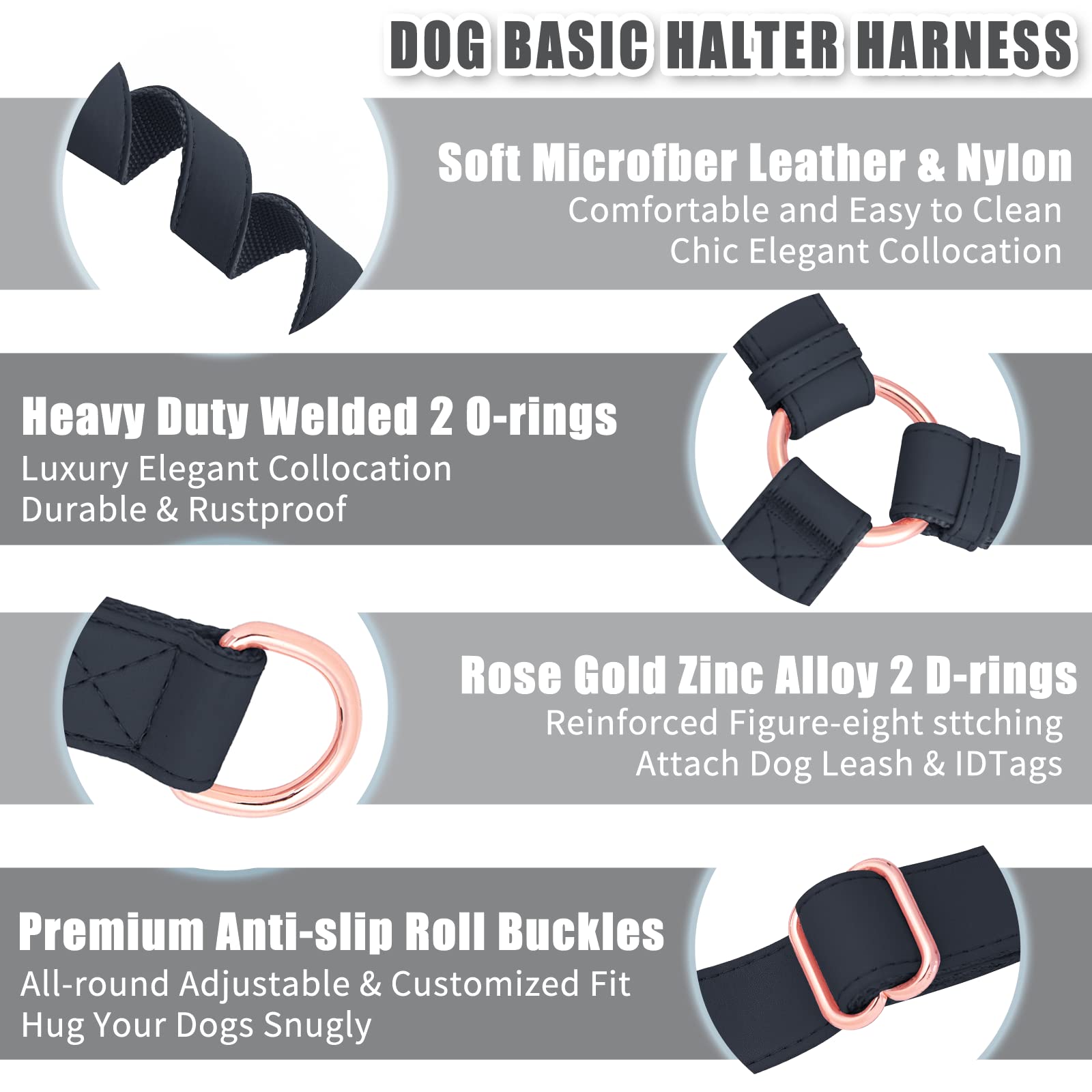 Soft Leather No Pull Dog Harness - Adjustable Step In Dog Harness With Rose Gold Heavy Duty Metal Buckle, Freedom Nylon Dog Halter Vests For Small Medium Large Dogs Easy Walking Training (Black,S)