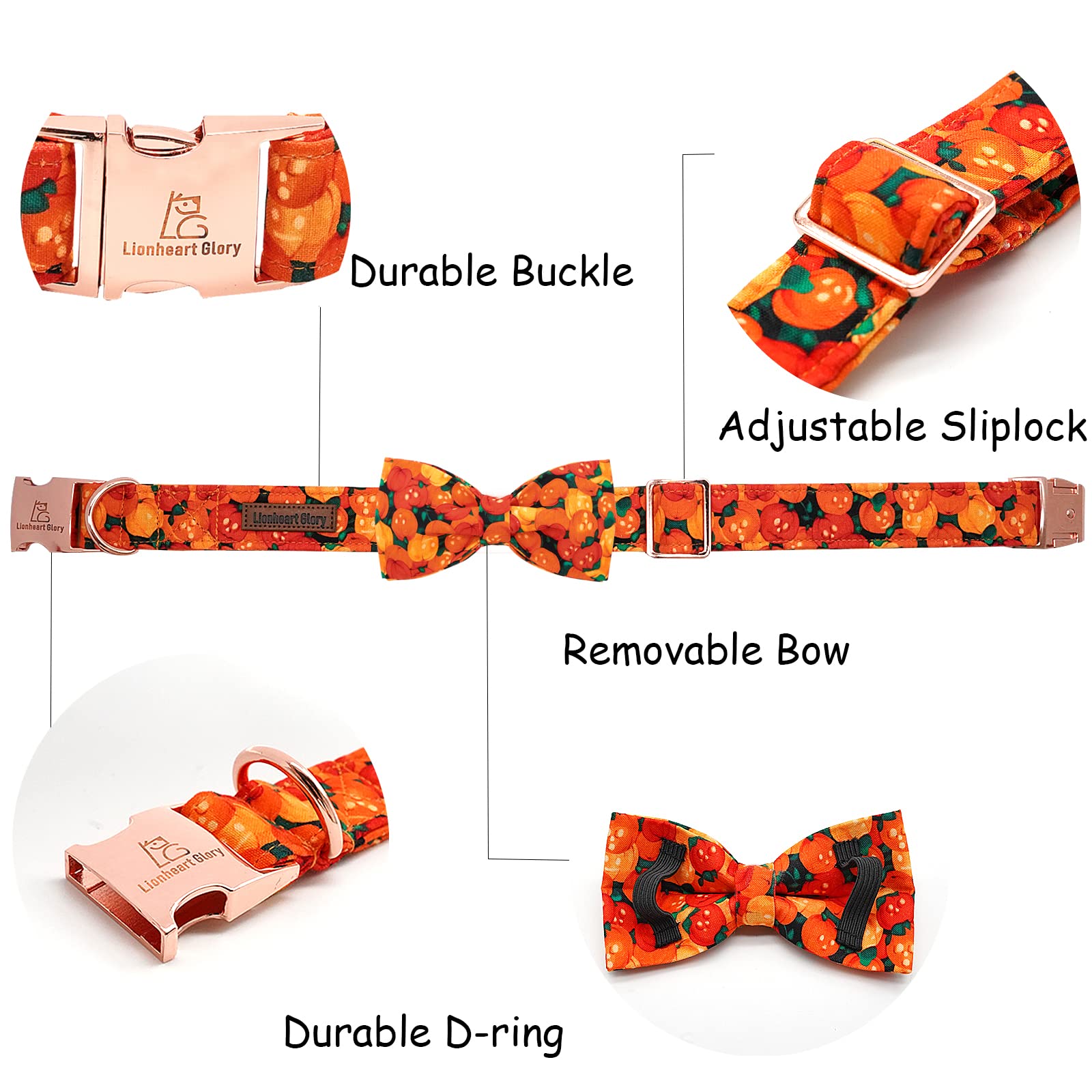 Lionheart Glory Premium Dog Collars, Bowtie Dog Collar, Heavy Duty Adjustable Fall Dog Collar For Large Dogs Halloween Dog Colla, Collar Dog Bow