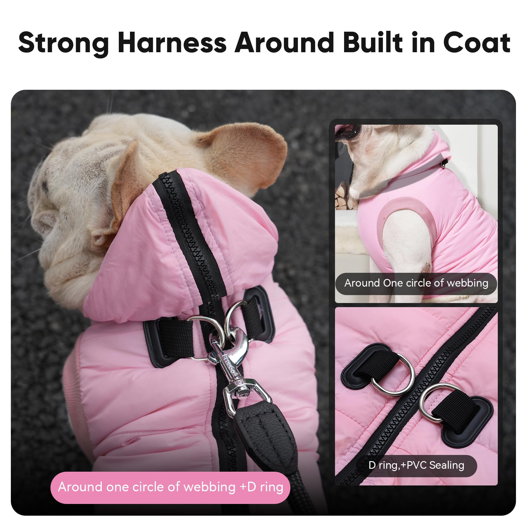 Vecomfy Fleece Lining Dog Hoodie With Harness Built In,Extra Warm Small Dog Jacket In Winter Puppy Coats With Hooded,Light Pink S