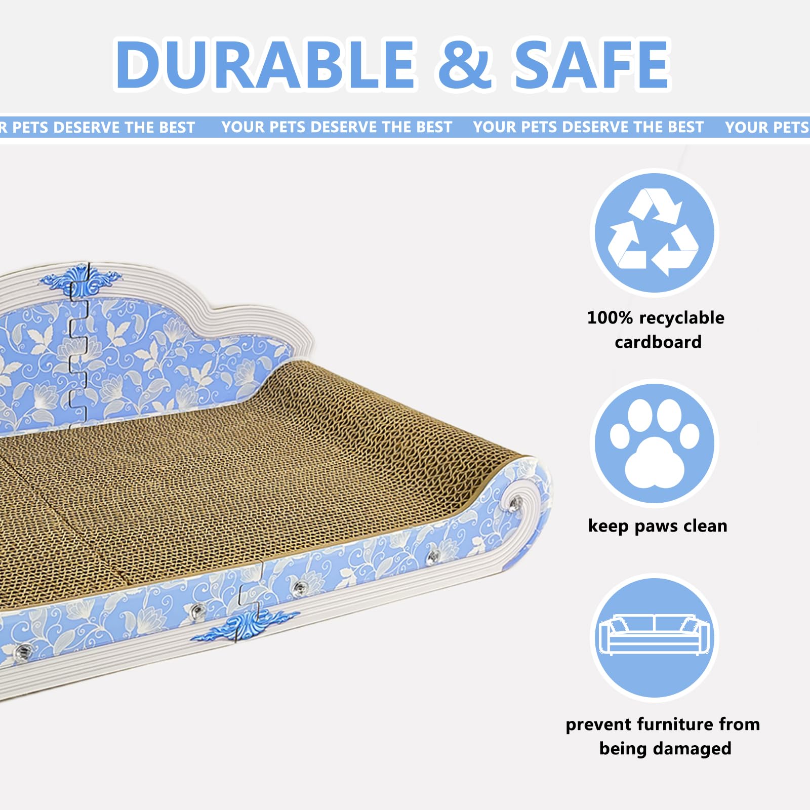 INRLKIT Luxury Cardboard Cat Scratcher Sofa Bed, Couch Shaped Cat Scratching Board, Cat Scratch Lounge with Catnip, Cat Scratche