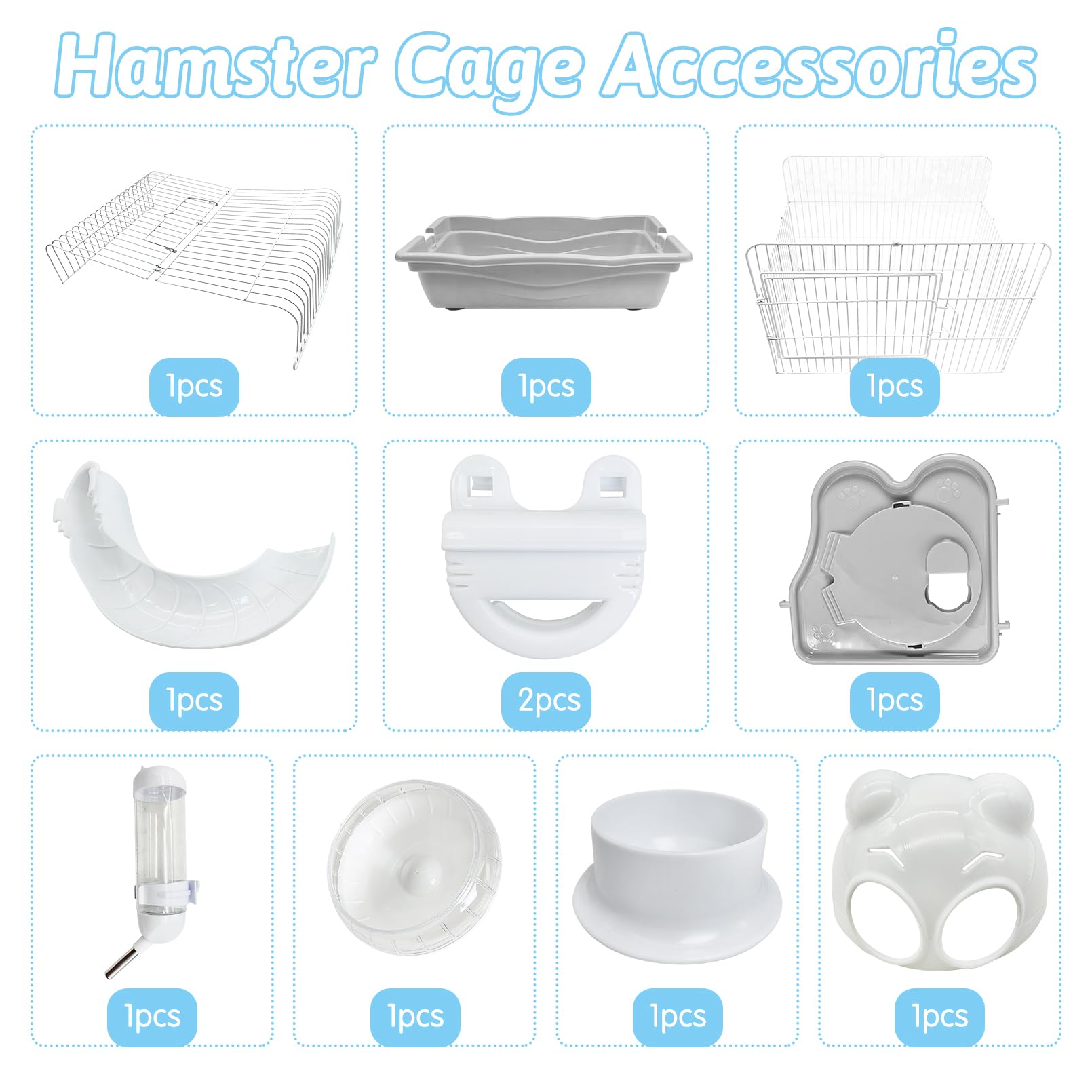 Pinvnby Dwarf Hamster Cage, Small Animal Cages, 2-Tier Travel Portable Mouse Cage Hamster Carrier With Castle House Running Exer