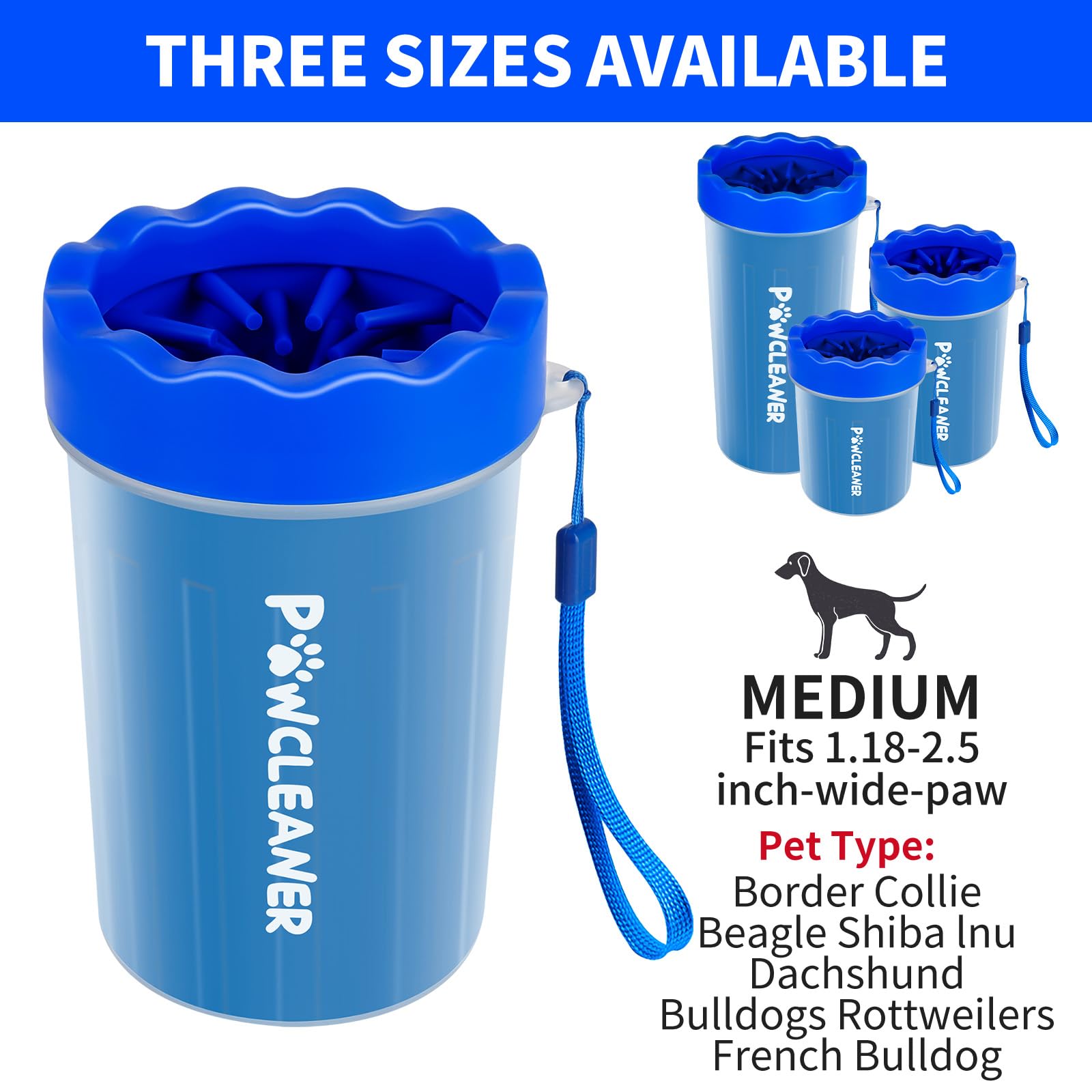 Dog Paw Cleaner For Dogs, (With 3Pcs Absorbent Towels & Adjustable Bath Brush) Dog Paw Washer, Pet Foot Cleaner (Deep Blue, Medi