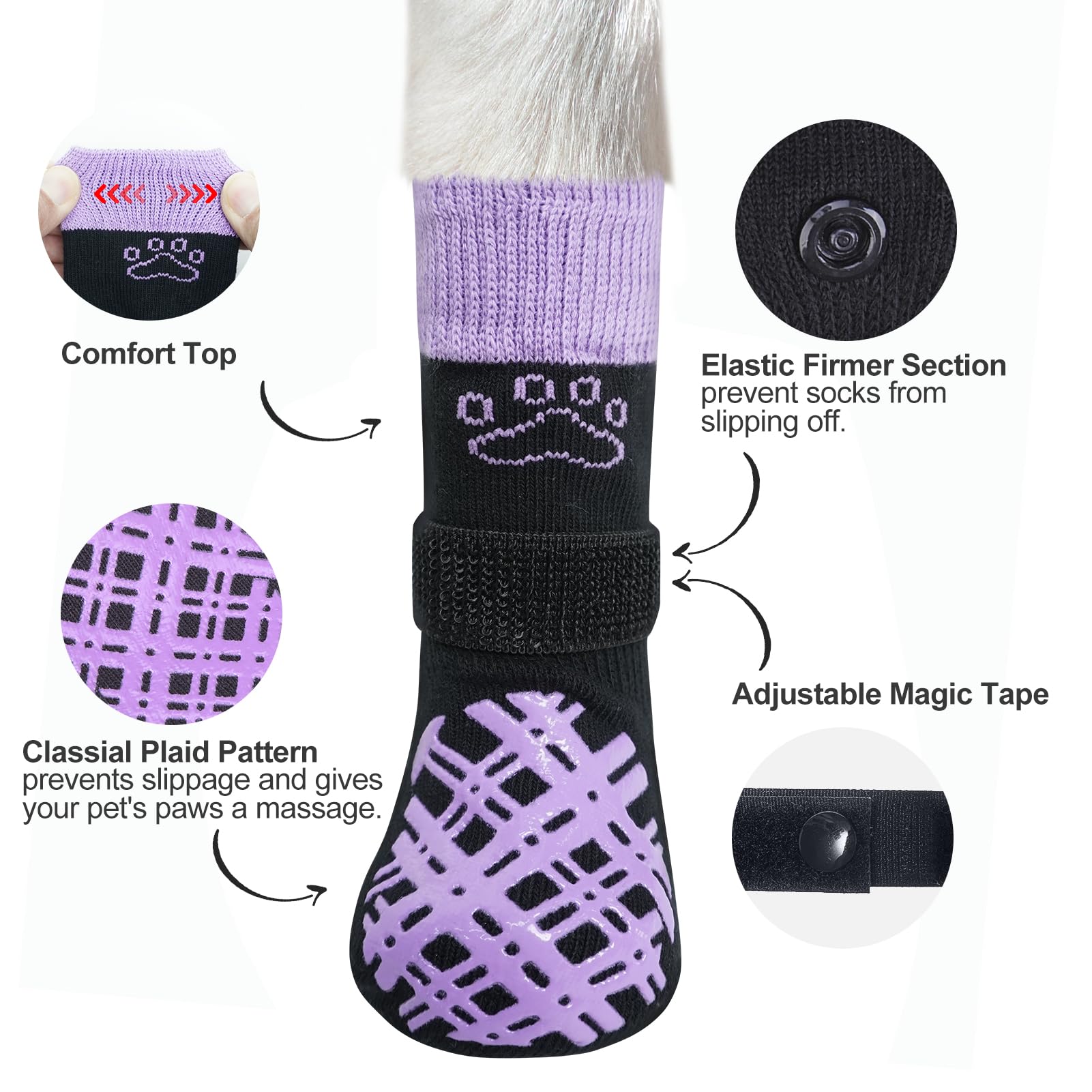 Beautyzoo Dog Socks To Prevent Licking - Hardwood Floor Protection - Double Side Grips, Traction Control, Anti Slip Socks For Sm