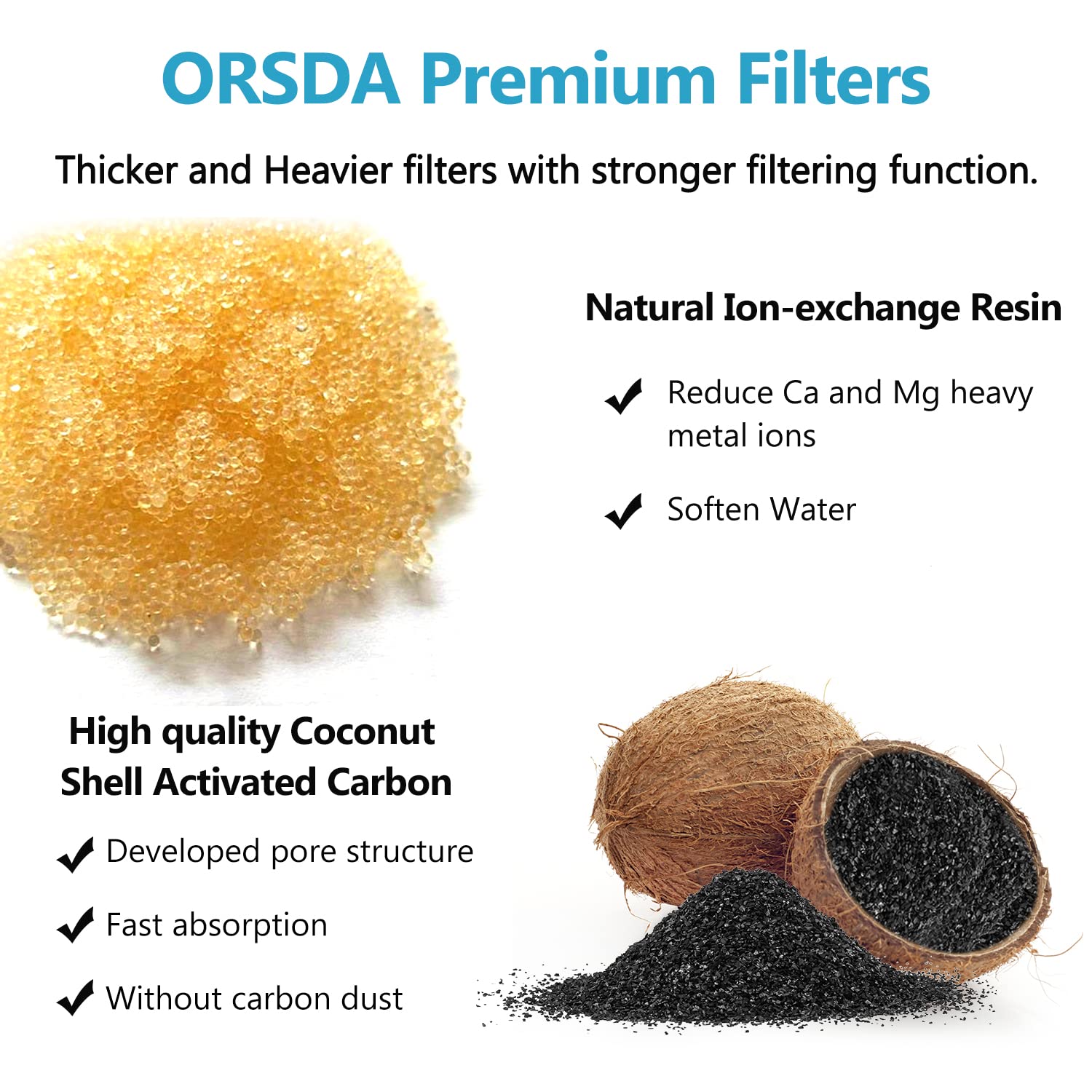 Orsda Cat Water Fountain Filters, Replacement Carbon, Resin Filters For D30 67Oz/2L Automatic Pet Fountain Cat Water Fountain Dog Water Dispenser, 3 Triple Filtration System (12Pcs 67Oz/2L Filters)