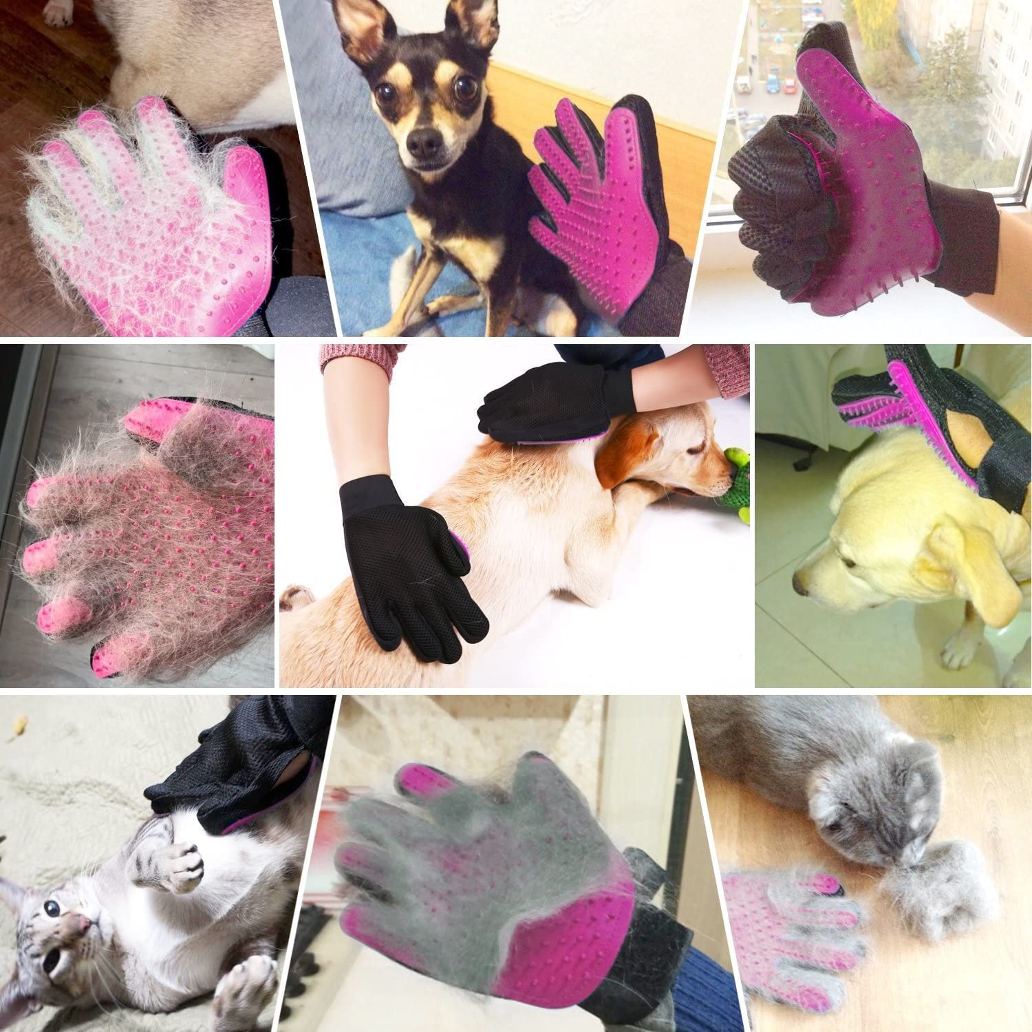 Byetoo Pet Dog Cat Grooming Glove With 261Tips,Gentle Deshedding Brush Glove,Efficient Pet Hair Remover Mitt,Massage Tool With Enhanced Five Finger Design,For Dog,Cat,Rabbit,Horse With Long/Short Fur