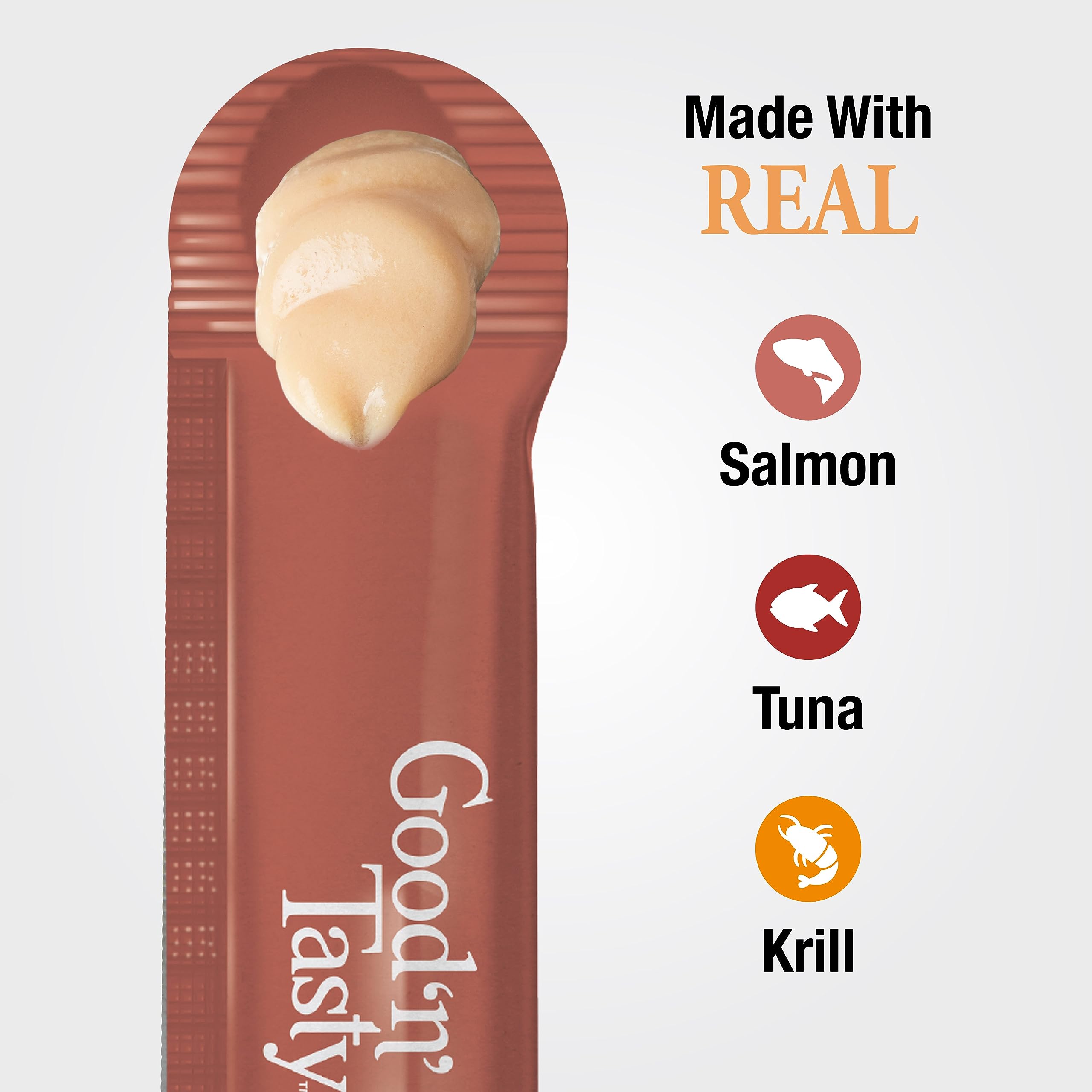 Good N Tasty Savory Spoonables with Real Salmon, Tuna & Krill, 6 Count Tube, Triple Flavor Squeezable Lickable Wet Treats for