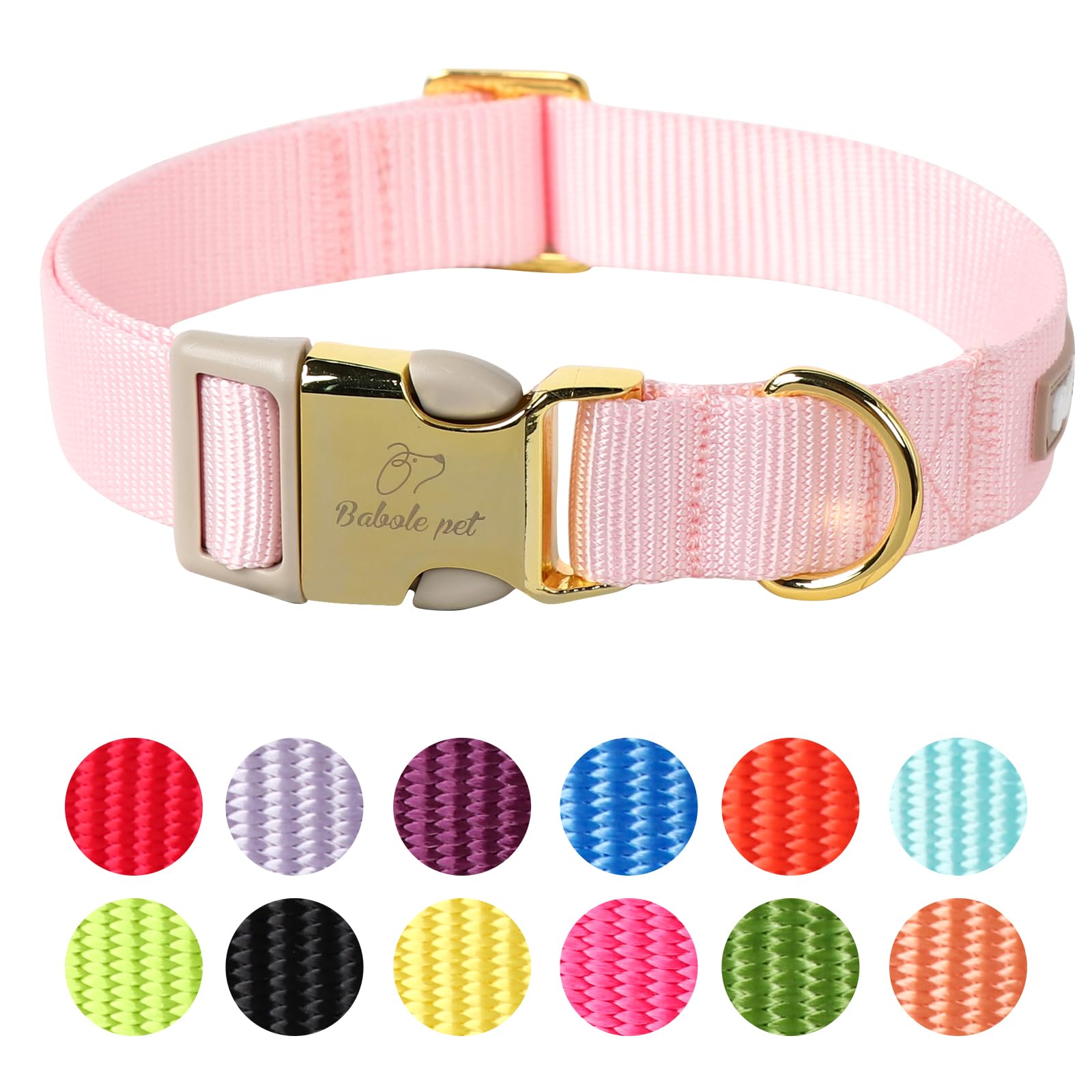 Babole Nylon Dog Collars Pink For Small Puppy Dog,13 Colors,Adjustable Soft Comfortable Pet Collars With Safety Metal Buckle For Medium Large Boy&Girl&Female Dog(S)