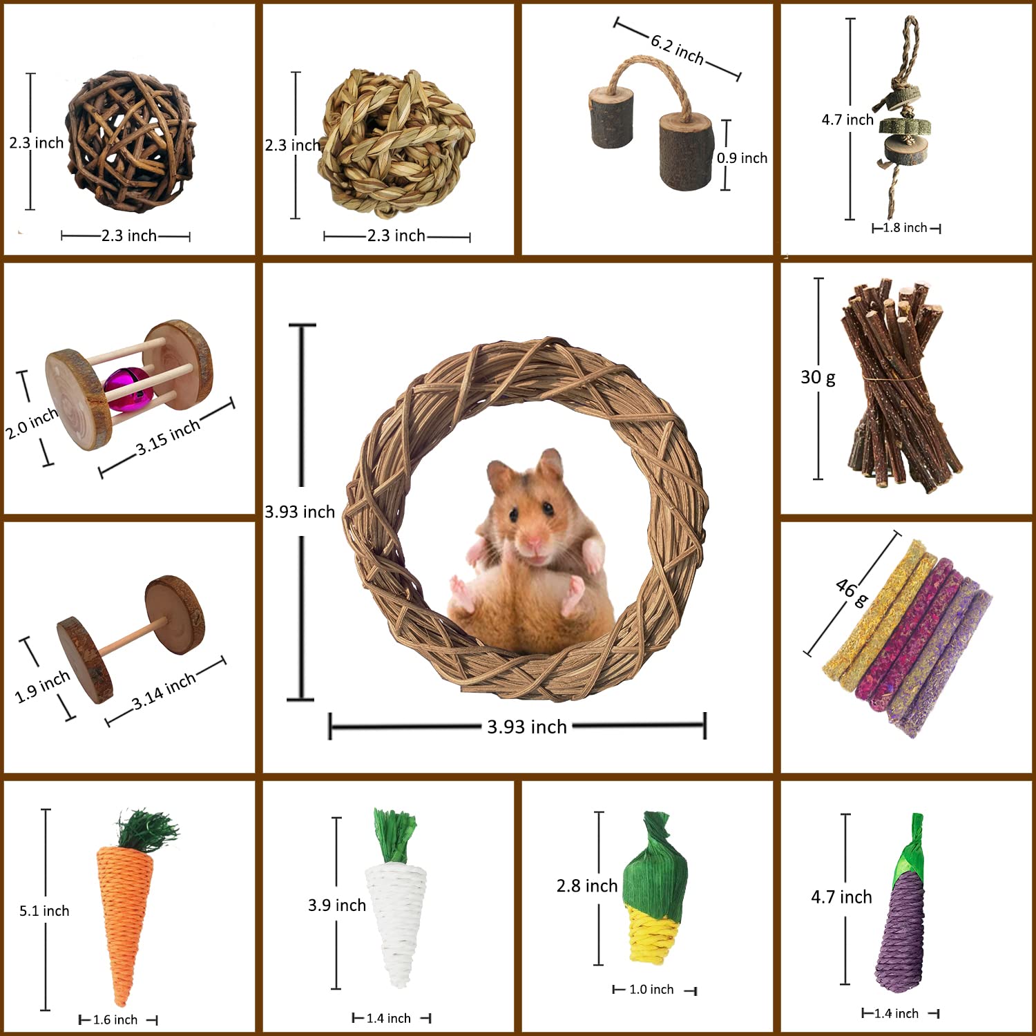 13Pcs Guinea Pigs Toys, Rabbit Toys Set Wooden Hamster Toys For Teeth Care, Best Choose For Rabbit Guinea Pig Rat Bunny Chinchillas Gerbils Chew