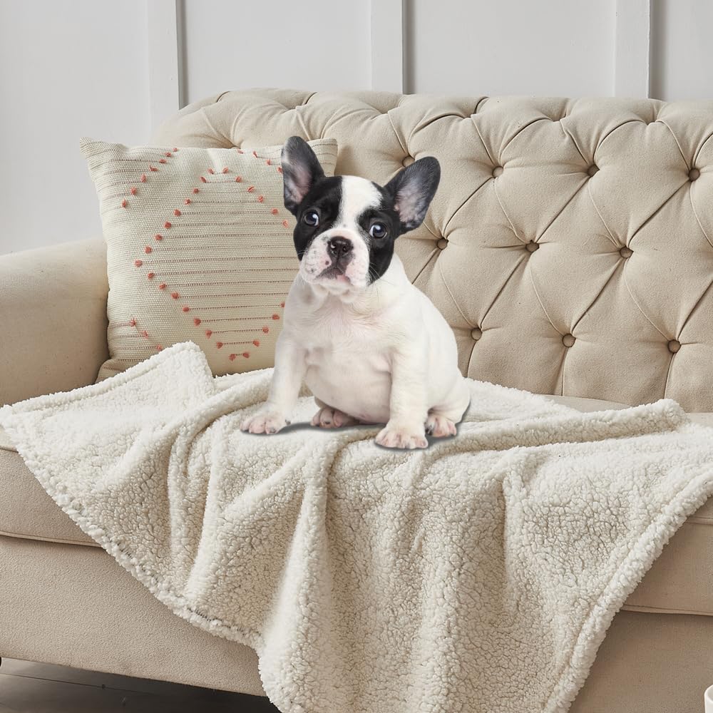 Qeils Dog Blankets For Small Dogs - Waterproof Pet Blanket Washable - Sherpa Fleece Puppy Blanket, Soft Plush Reversible Dog Bla