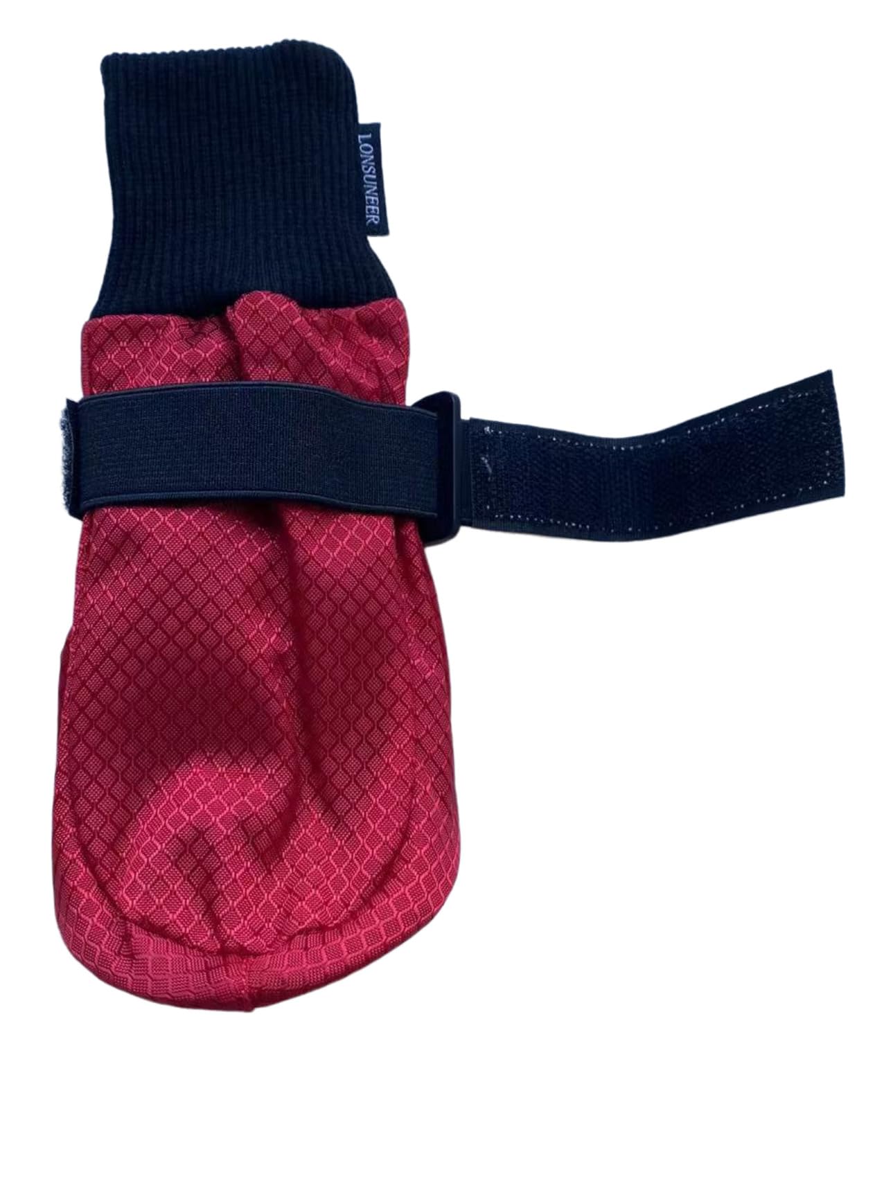 LONSUNEER Waterproof Winter Dog Boots, Soft Sole, Nonslip, Large Size, Red, Set of 4