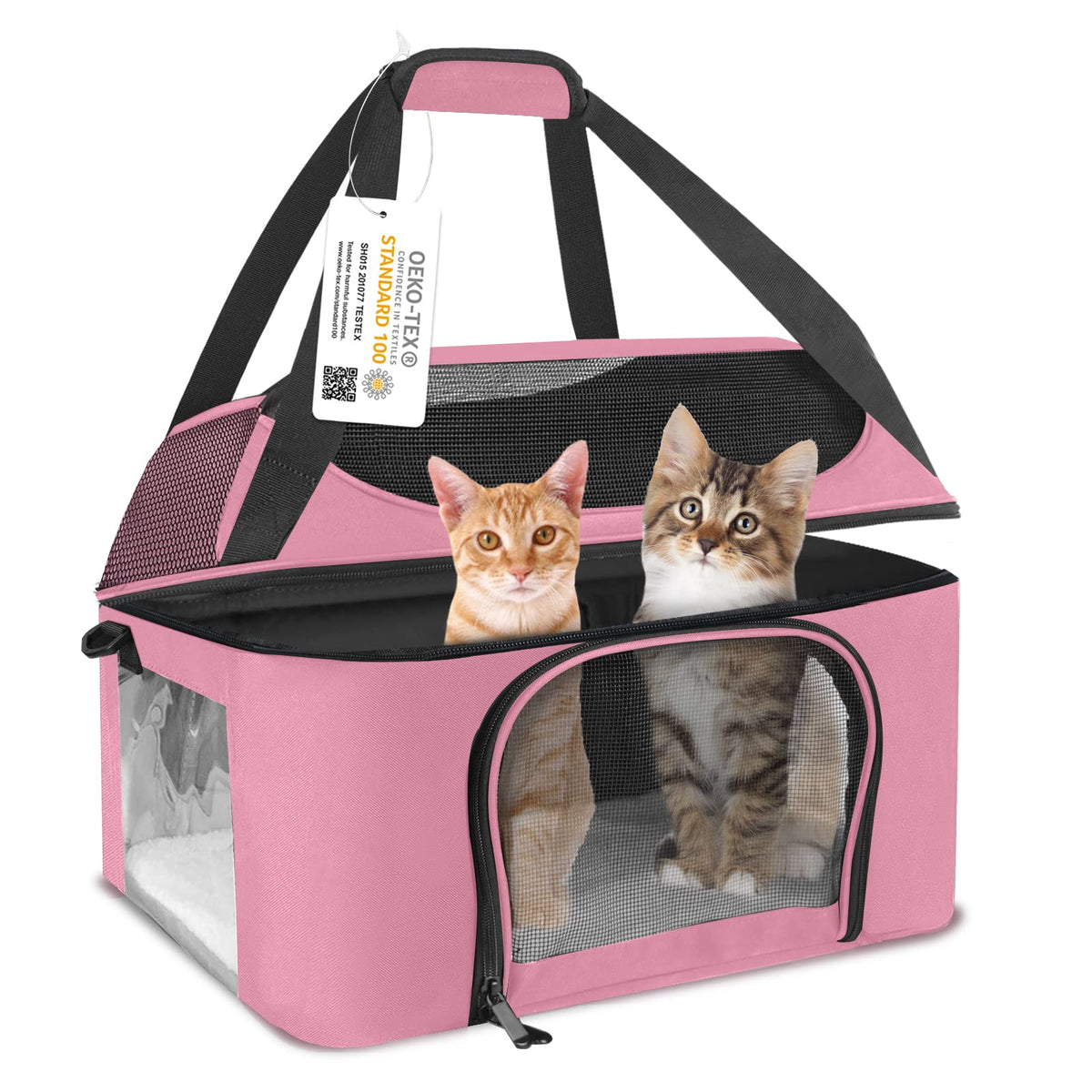 Bejibear Small Cat Carrier For 2 Cats, Oeko-Tex Certified Soft Side Pet Carrier For Cat, Small Dog, Collapsible Travel Small Dog Carrier, Tsa Airline Approved Cat Carrier For Medium Cats 20 Lbs-Pink