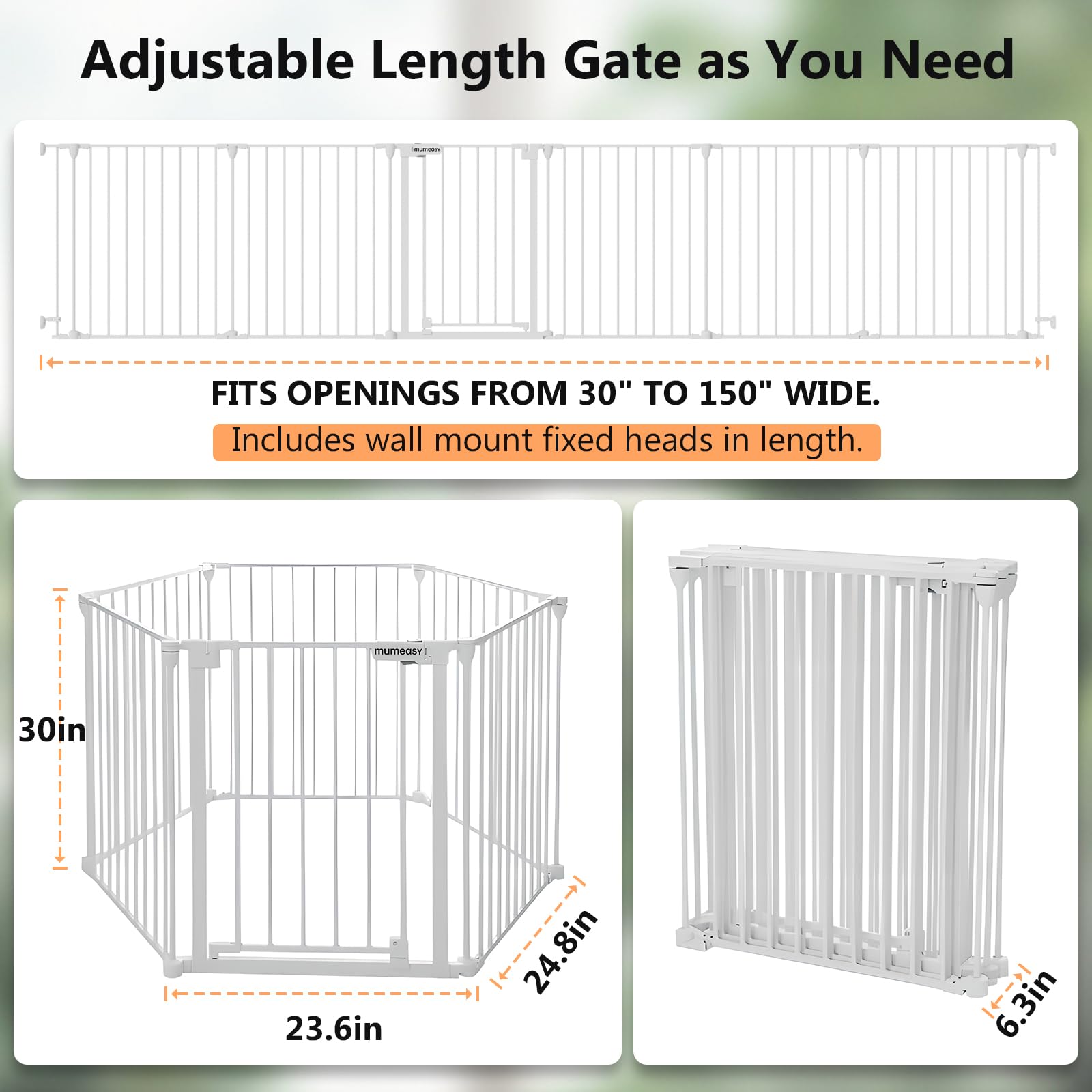 150  Extra Wide Baby Gate, Play Yard Child Safety Gate, Dog Gates with Auto-Close Door, Double Locking System for The House Door